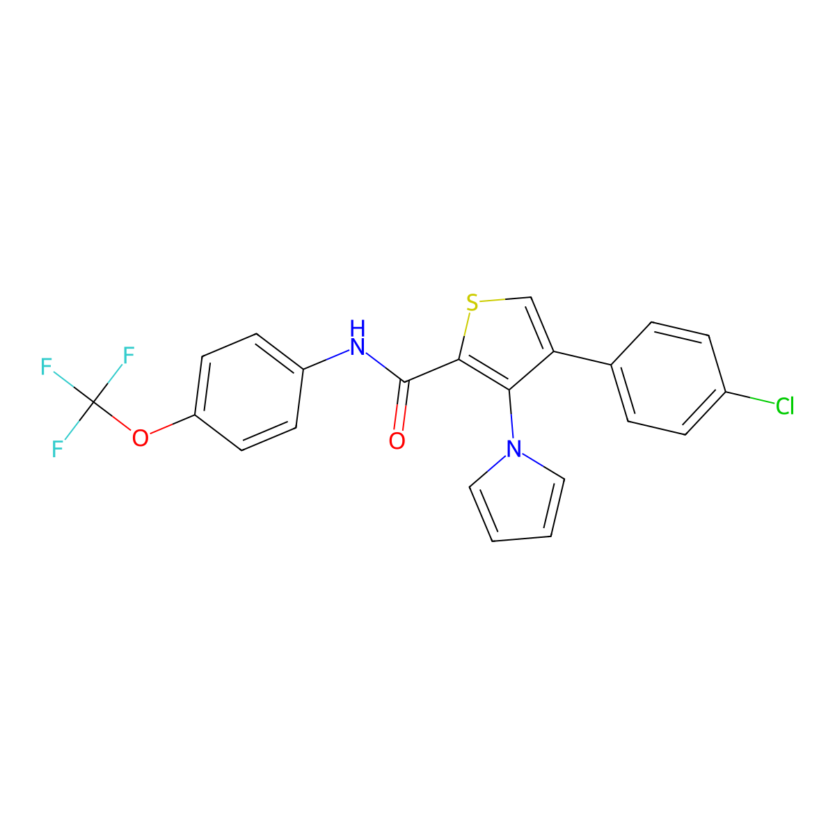 4-(4-chlorophenyl)-3-(1H-pyrrol-1-yl)-N-[4-(trifluoromethoxy)phenyl]thiophene-2-carboxamide molecular structure, CAS 1291844-70-6