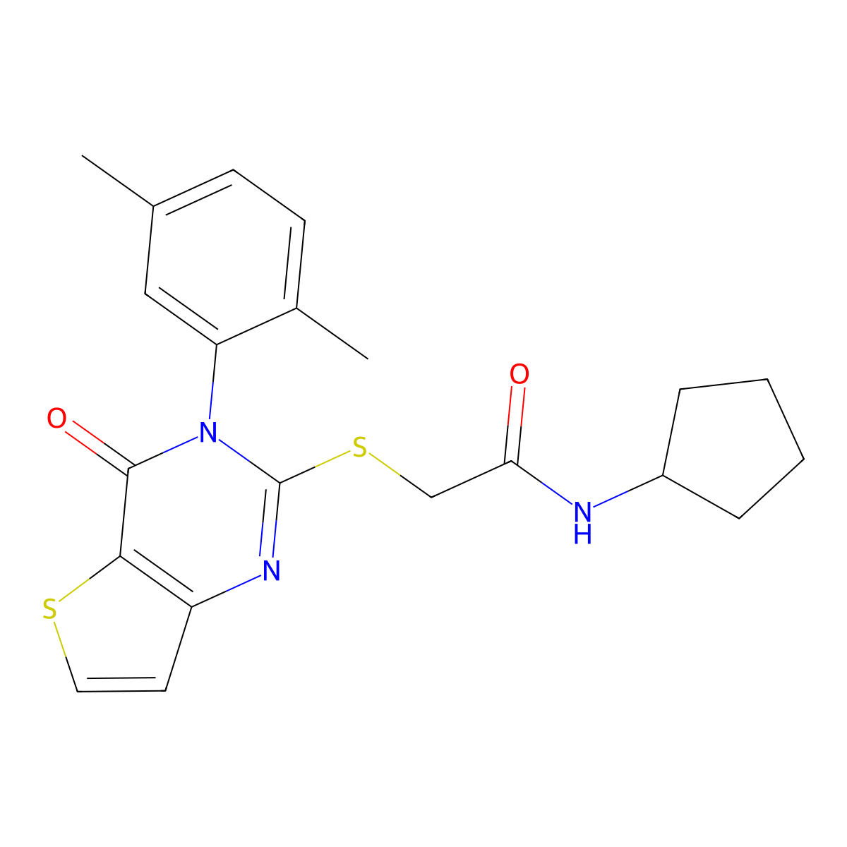 N-cyclopentyl-2-{[3-(2,5-dimethylphenyl)-4-oxo-3,4-dihydrothieno[3,2-d]pyrimidin-2-yl]sulfanyl}acetamide molecular structure, CAS 1291844-97-7