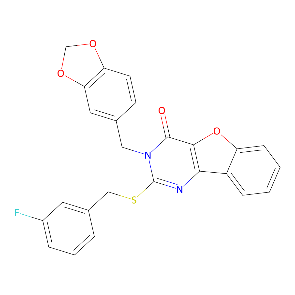 3-(1,3-benzodioxol-5-ylmethyl)-2-[(3-fluorobenzyl)sulfanyl][1]benzofuro[3,2-d]pyrimidin-4(3H)-one molecular structure, CAS 1291845-68-5