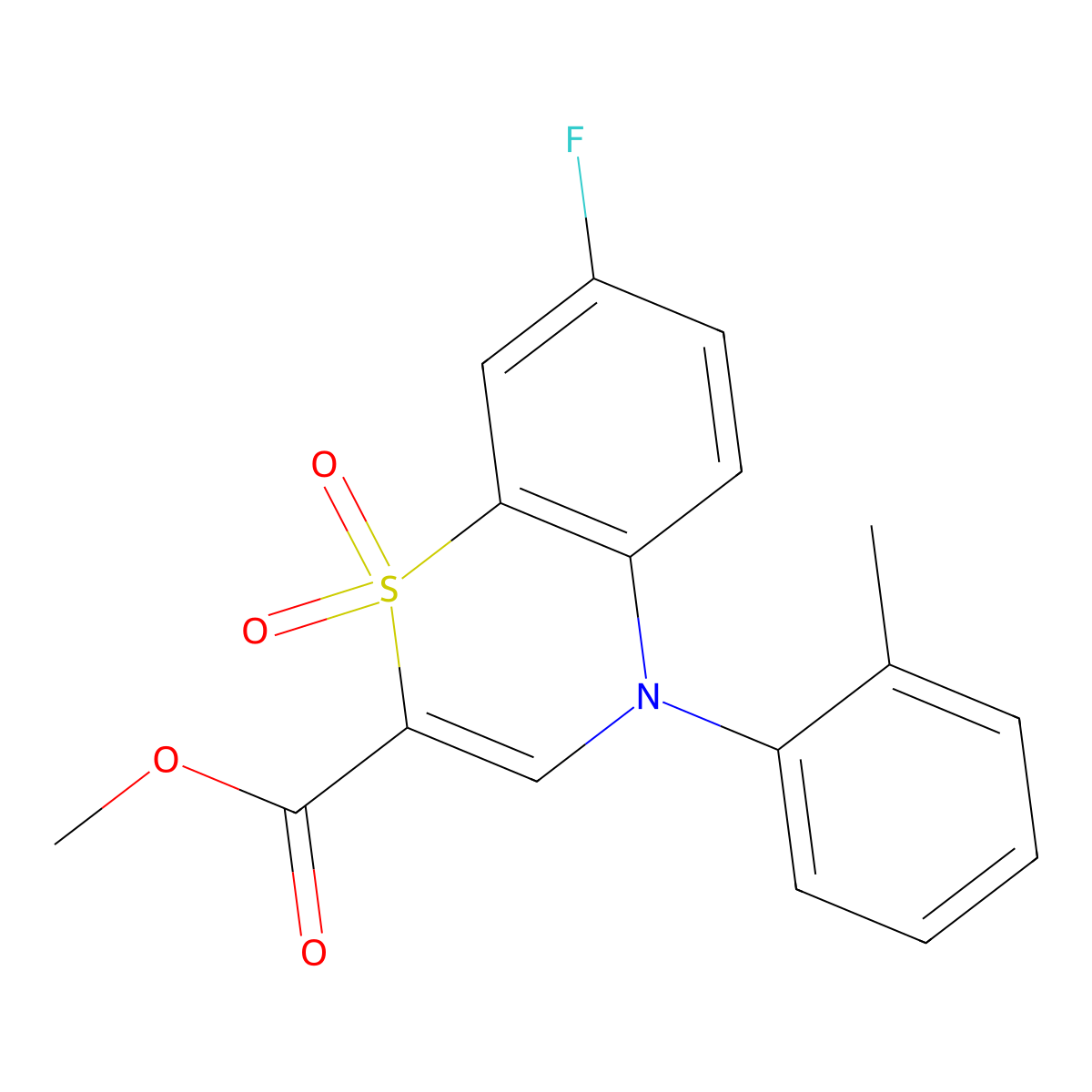 methyl 7-fluoro-4-(2-methylphenyl)-4H-1,4-benzothiazine-2-carboxylate 1,1-dioxide molecular structure, CAS 1291845-73-2