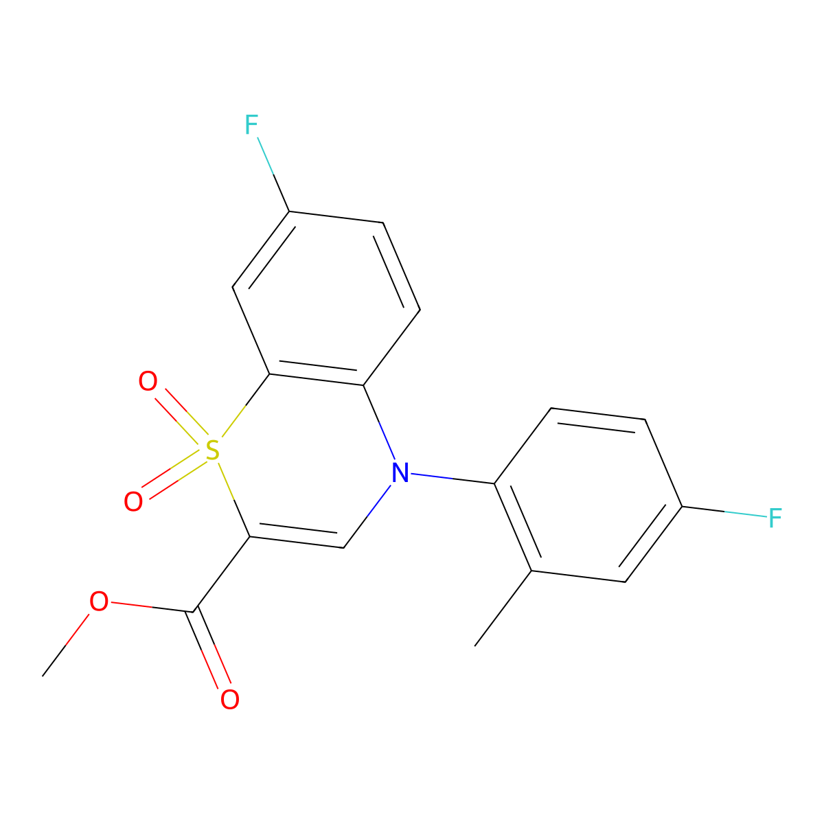 methyl 7-fluoro-4-(4-fluoro-2-methylphenyl)-4H-1,4-benzothiazine-2-carboxylate 1,1-dioxide molecular structure, CAS 1291845-78-7