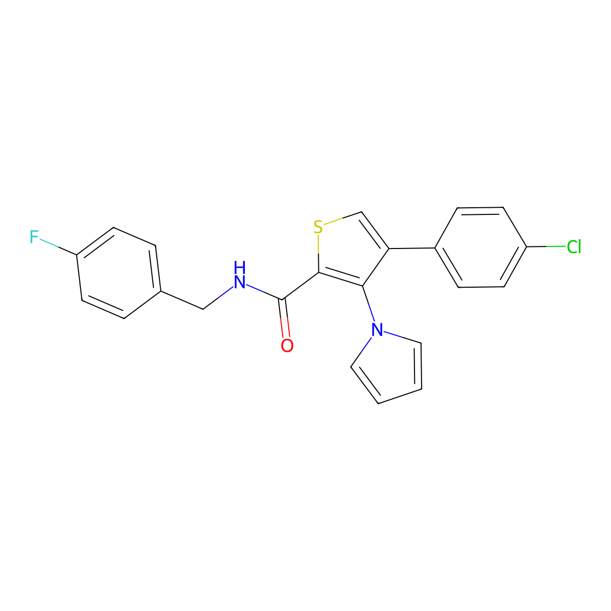 4-(4-chlorophenyl)-N-(4-fluorobenzyl)-3-(1H-pyrrol-1-yl)thiophene-2-carboxamide molecular structure, CAS 1291846-13-3