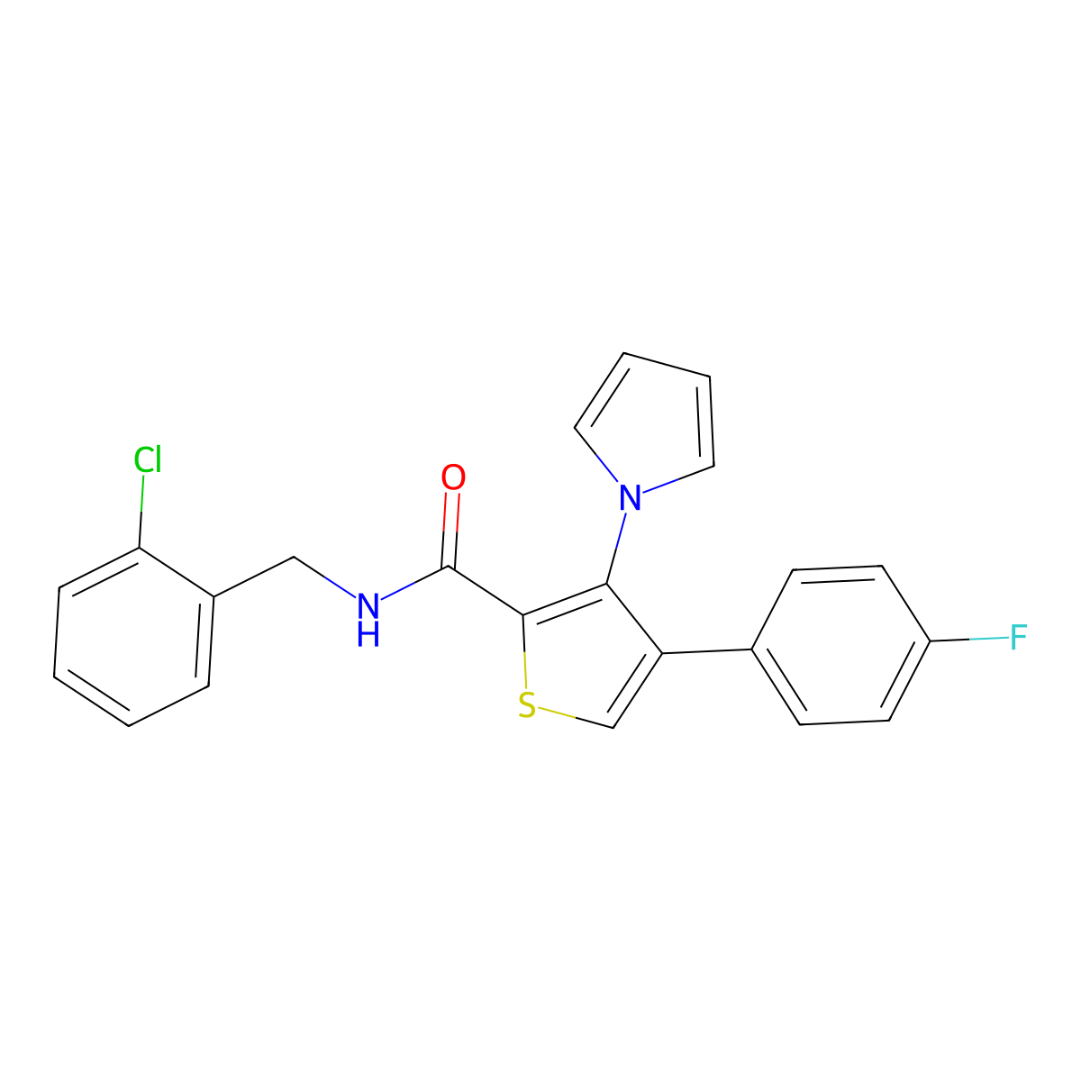 N-(2-chlorobenzyl)-4-(4-fluorophenyl)-3-(1H-pyrrol-1-yl)thiophene-2-carboxamide molecular structure, CAS 1291846-56-4