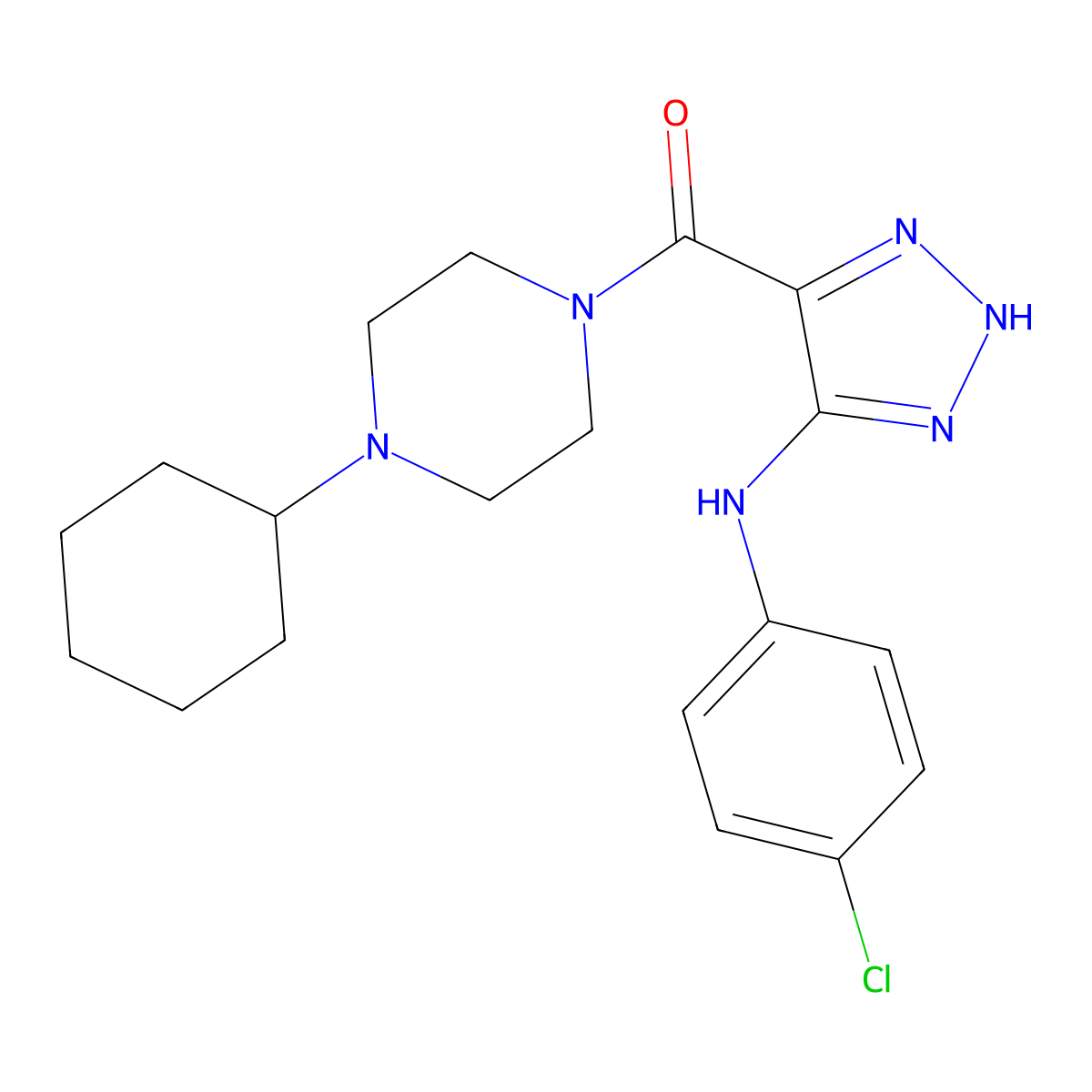 (5-((4-chlorophenyl)amino)-1H-1,2,3-triazol-4-yl)(4-cyclohexylpiperazin-1-yl)methanone molecular structure, CAS 1291846-60-0
