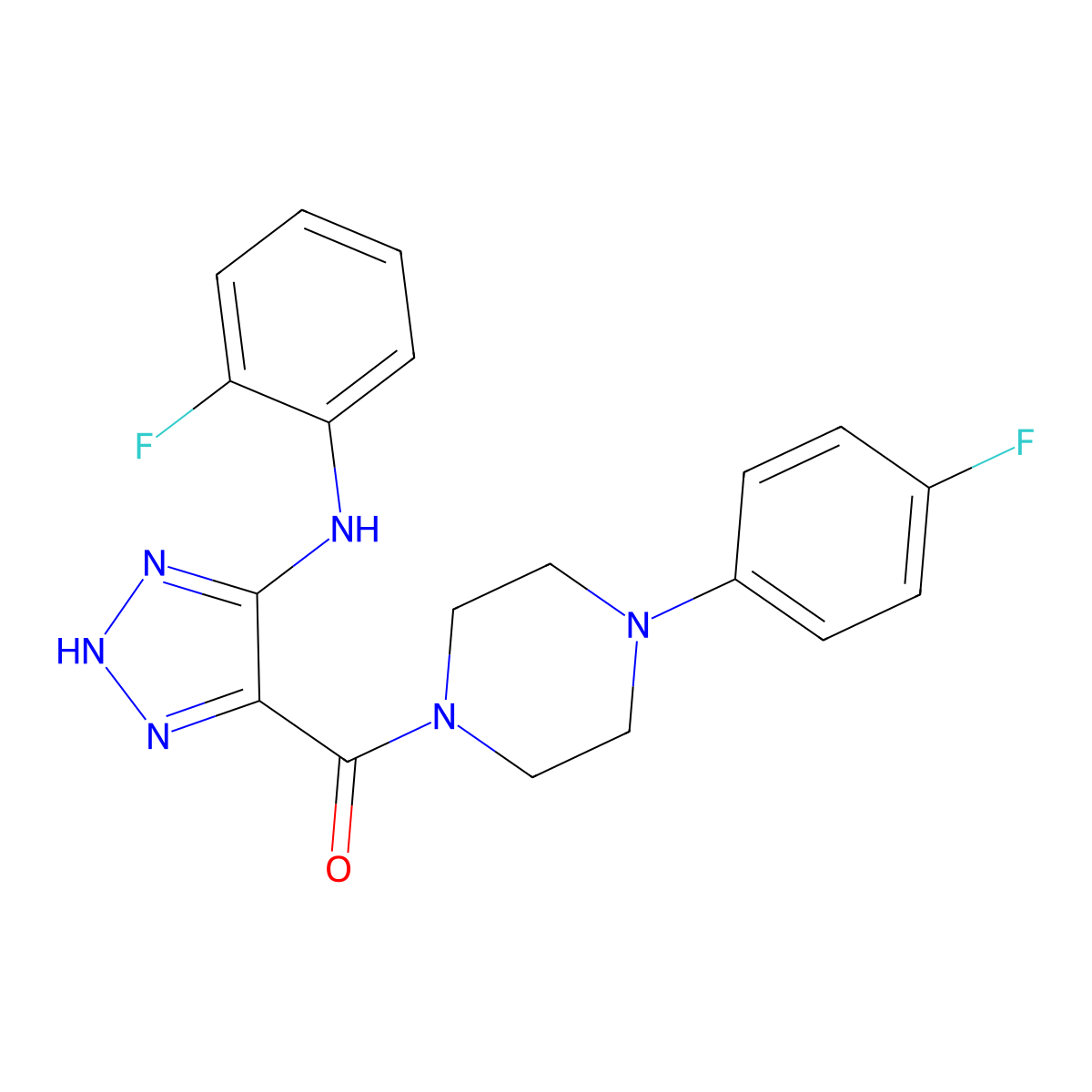 (5-((2-fluorophenyl)amino)-1H-1,2,3-triazol-4-yl)(4-(4-fluorophenyl)piperazin-1-yl)methanone molecular structure, CAS 1291846-83-7