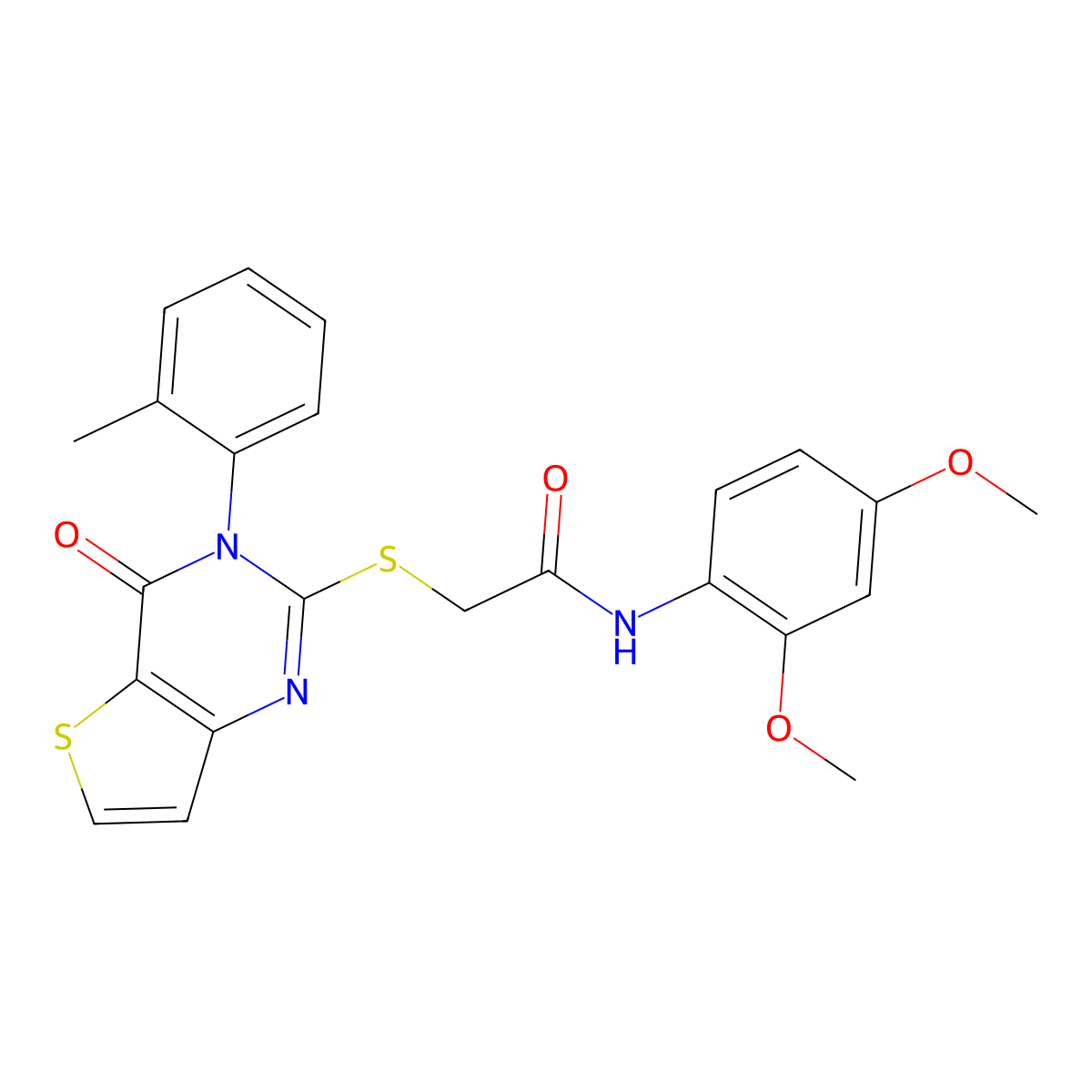 N-(2,4-dimethoxyphenyl)-2-{[3-(2-methylphenyl)-4-oxo-3,4-dihydrothieno[3,2-d]pyrimidin-2-yl]sulfanyl}acetamide molecular structure, CAS 1291847-42-1