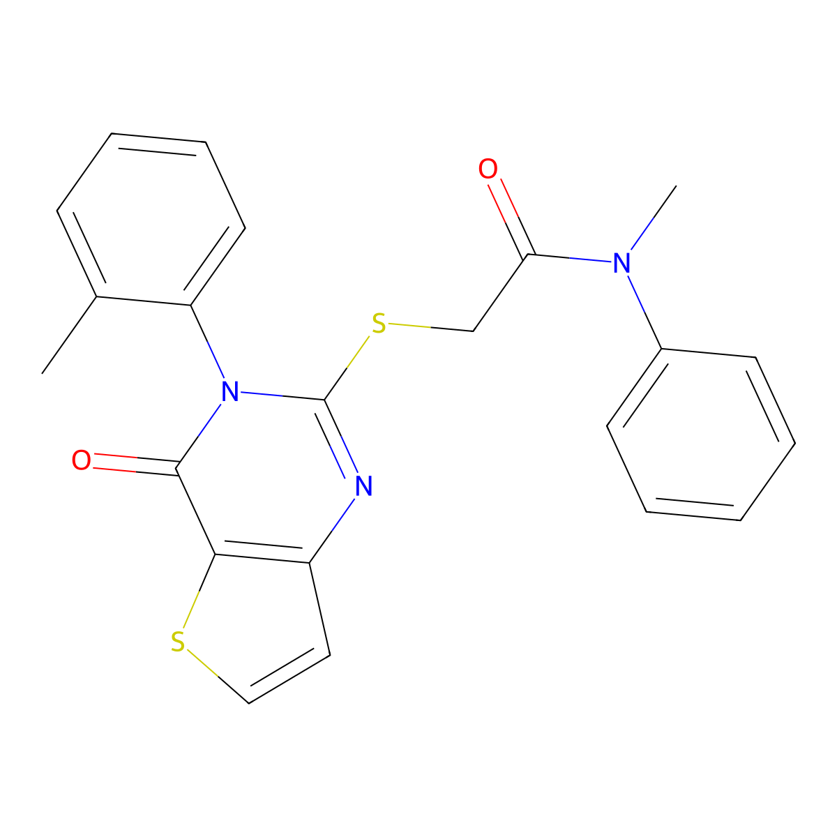N-methyl-2-{[3-(2-methylphenyl)-4-oxo-3,4-dihydrothieno[3,2-d]pyrimidin-2-yl]sulfanyl}-N-phenylacetamide molecular structure, CAS 1291847-68-1