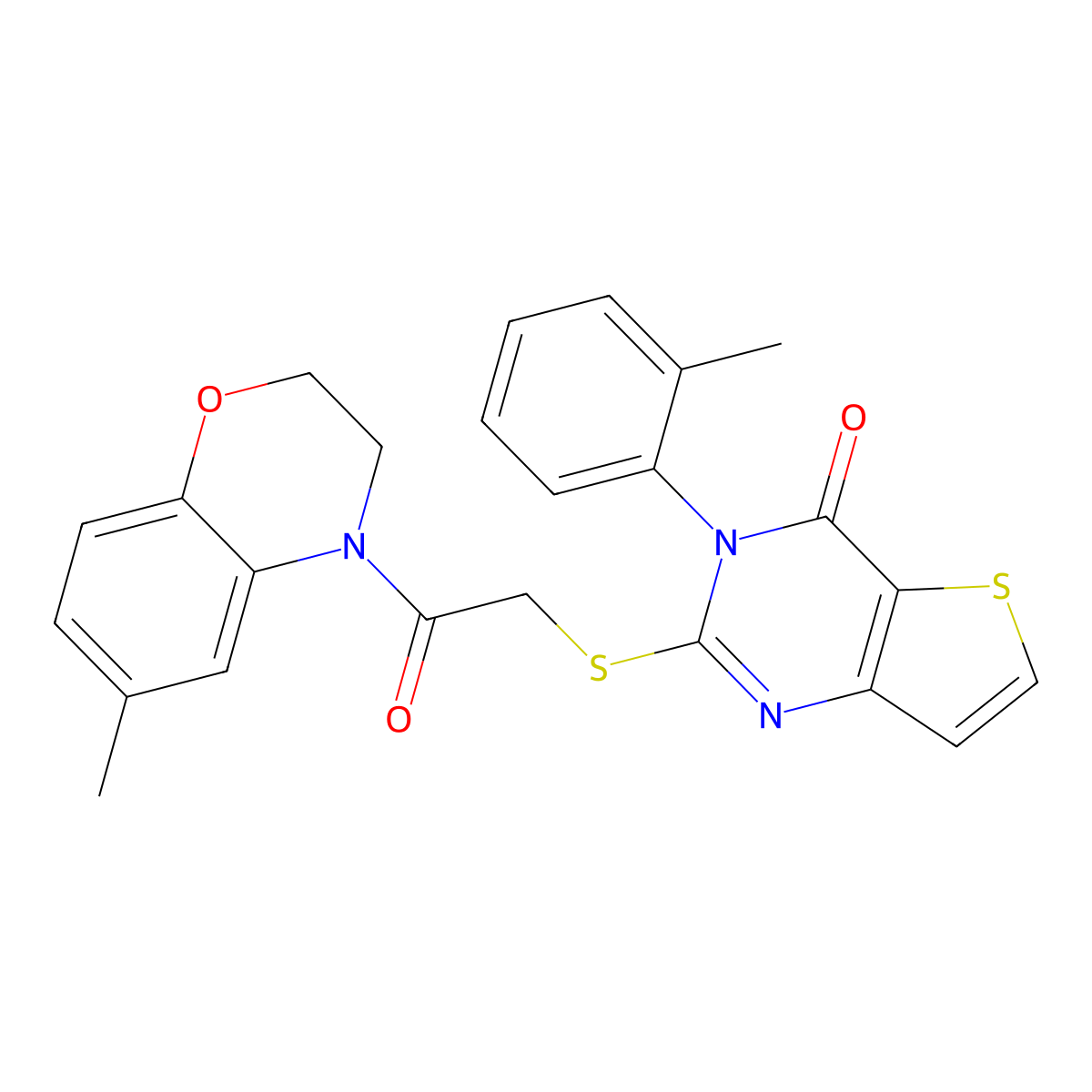 2-{[2-(6-methyl-2,3-dihydro-4H-1,4-benzoxazin-4-yl)-2-oxoethyl]sulfanyl}-3-(2-methylphenyl)thieno[3,2-d]pyrimidin-4(3H)-one molecular structure, CAS 1291847-84-1