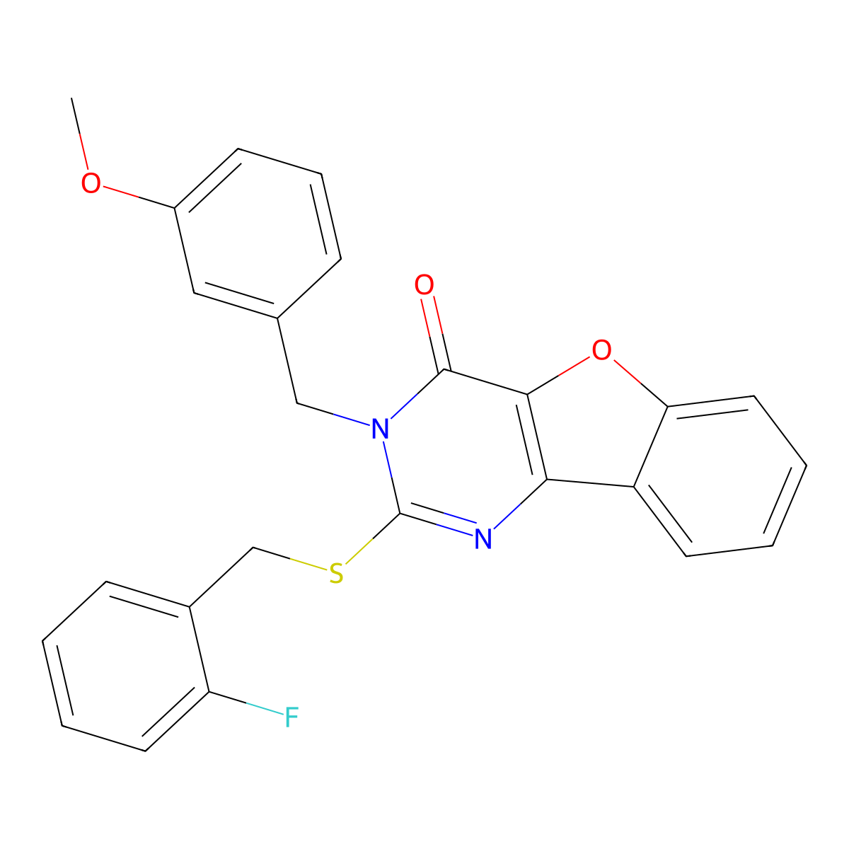 2-[(2-fluorobenzyl)sulfanyl]-3-(3-methoxybenzyl)[1]benzofuro[3,2-d]pyrimidin-4(3H)-one molecular structure, CAS 1291848-02-6