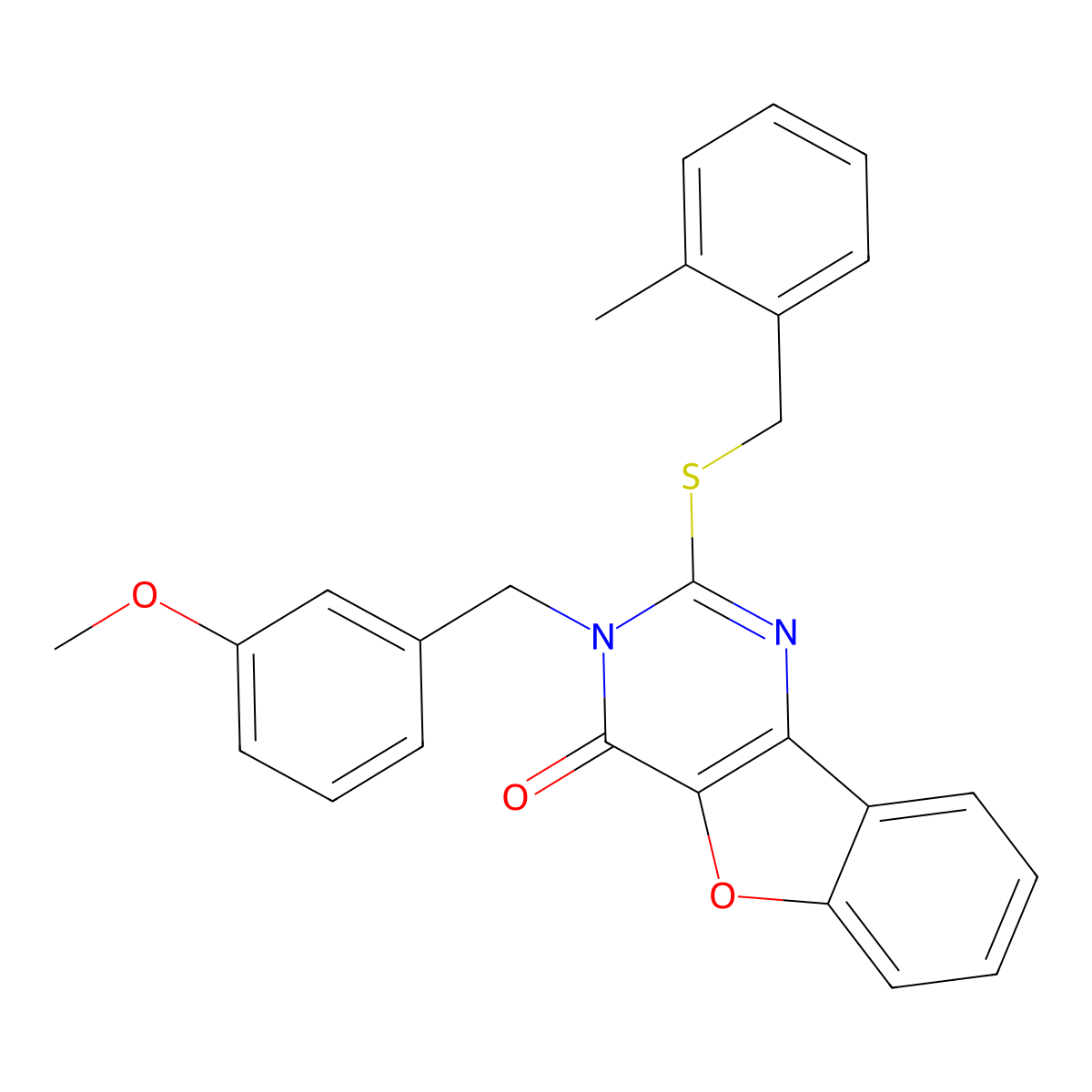3-(3-methoxybenzyl)-2-[(2-methylbenzyl)sulfanyl][1]benzofuro[3,2-d]pyrimidin-4(3H)-one molecular structure, CAS 1291848-36-6