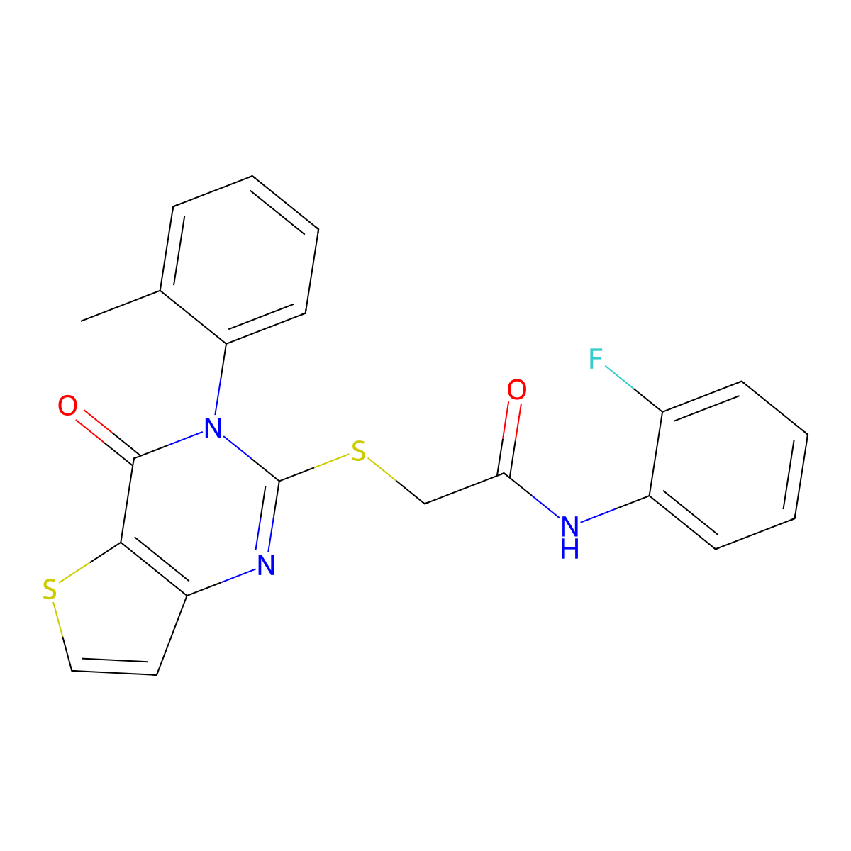 N-(2-fluorophenyl)-2-{[3-(2-methylphenyl)-4-oxo-3,4-dihydrothieno[3,2-d]pyrimidin-2-yl]sulfanyl}acetamide molecular structure, CAS 1291848-39-9