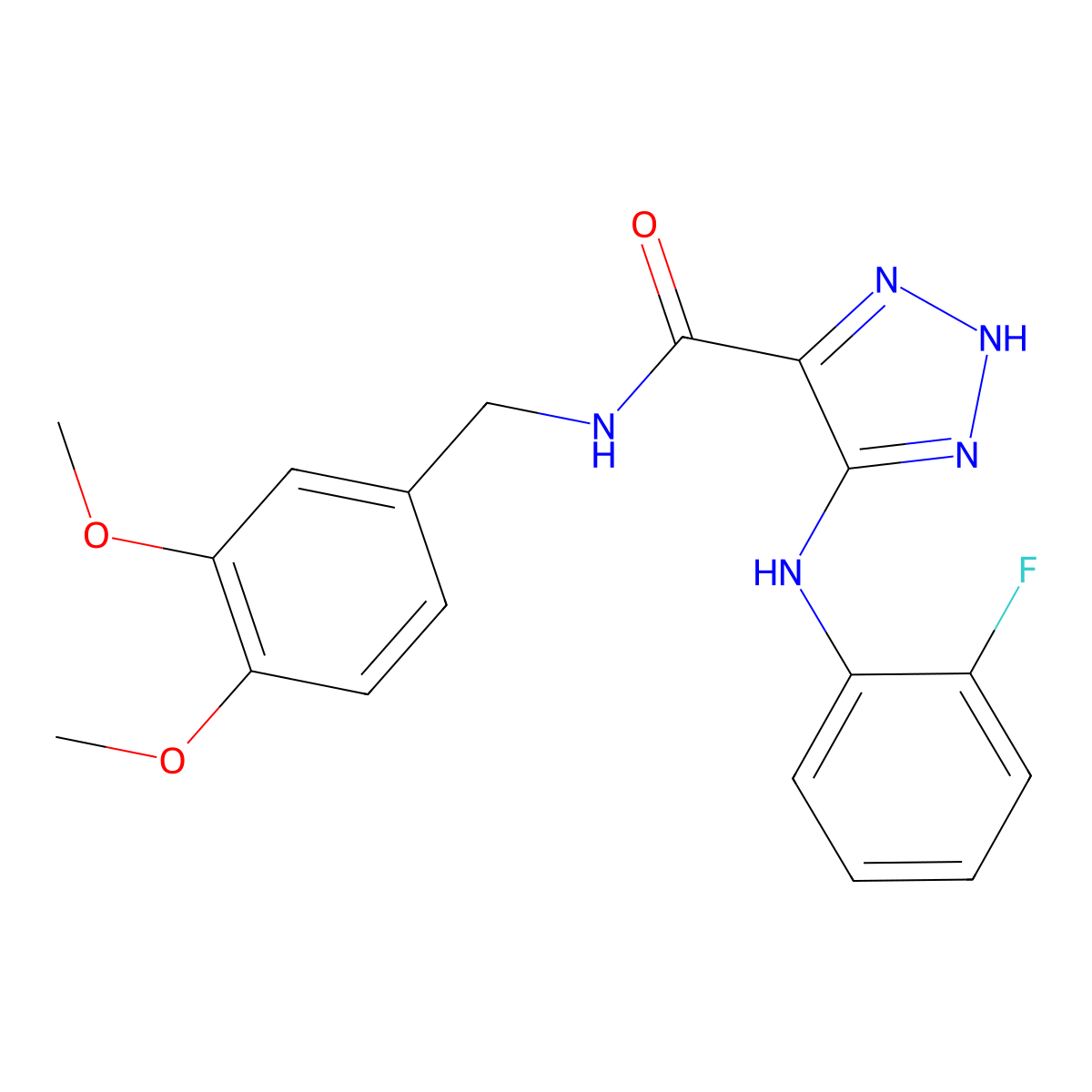 N-(3,4-dimethoxybenzyl)-5-((2-fluorophenyl)amino)-1H-1,2,3-triazole-4-carboxamide molecular structure, CAS 1291848-65-1