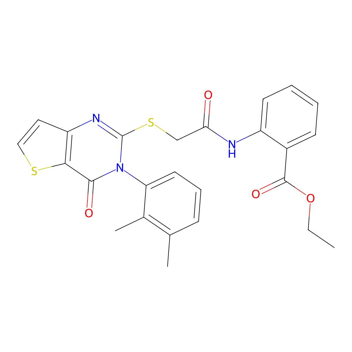 Ethyl 2-[({[3-(2,3-dimethylphenyl)-4-oxo-3,4-dihydrothieno[3,2-d]pyrimidin-2-yl]sulfanyl}acetyl)amino]benzoate molecular structure, CAS 1291848-80-0