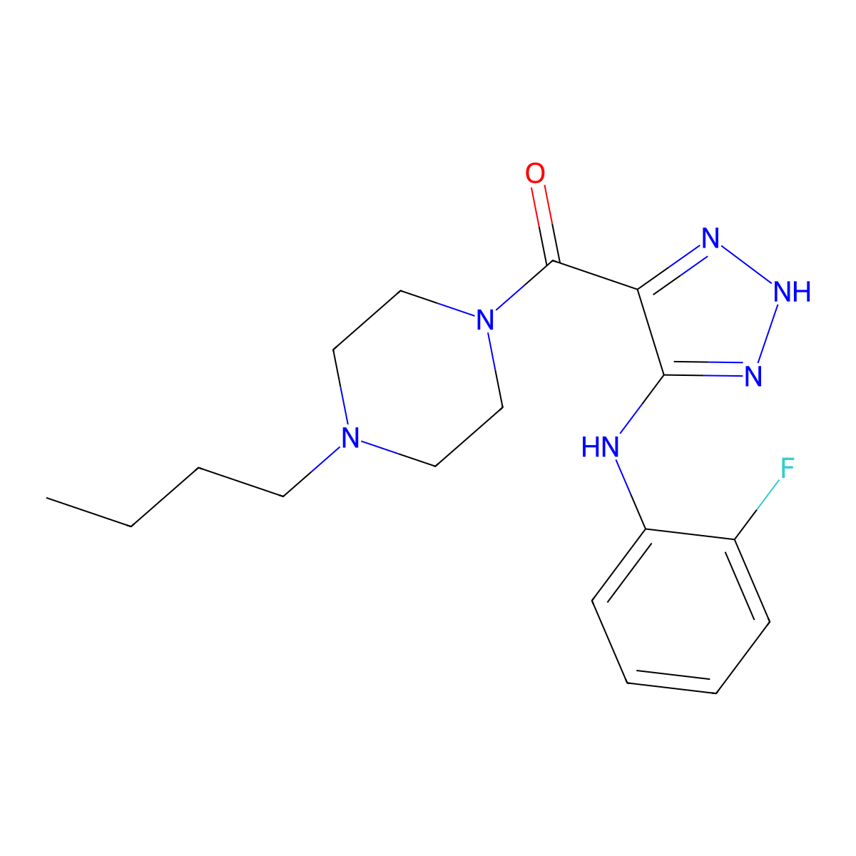 (4-butylpiperazin-1-yl)(5-((2-fluorophenyl)amino)-1H-1,2,3-triazol-4-yl)methanone molecular structure, CAS 1291848-90-2