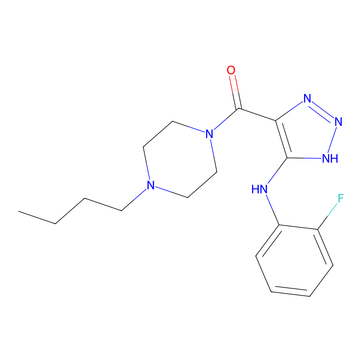 (4-butylpiperazin-1-yl)(5-((2-fluorophenyl)amino)-1H-1,2,3-triazol-4-yl)methanone molecular structure, CAS 1291848-90-2