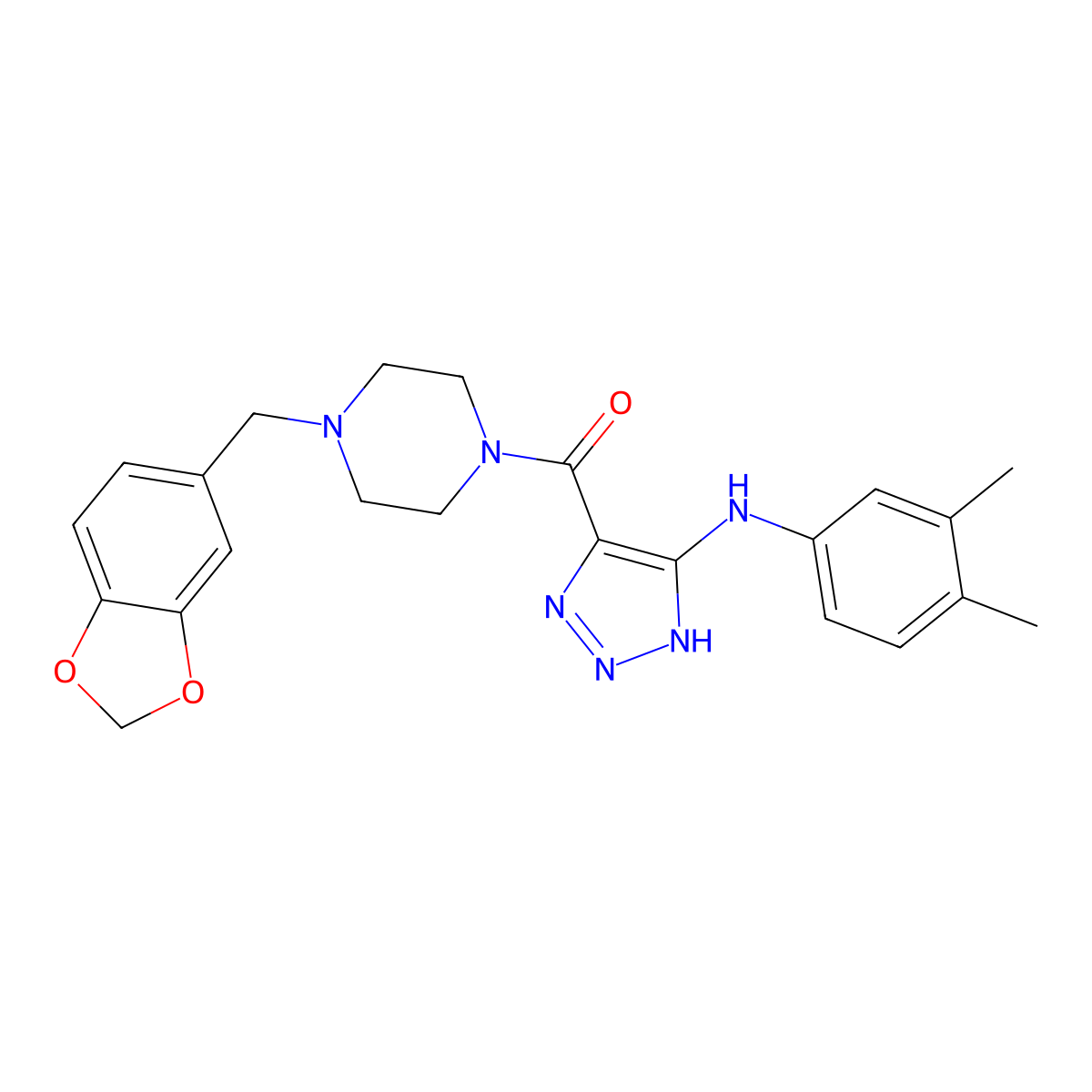 [4-(1,3-benzodioxol-5-ylmethyl)piperazin-1-yl]{5-[(3,4-dimethylphenyl)amino]-1H-1,2,3-triazol-4-yl}methanone molecular structure, CAS 1291848-94-6