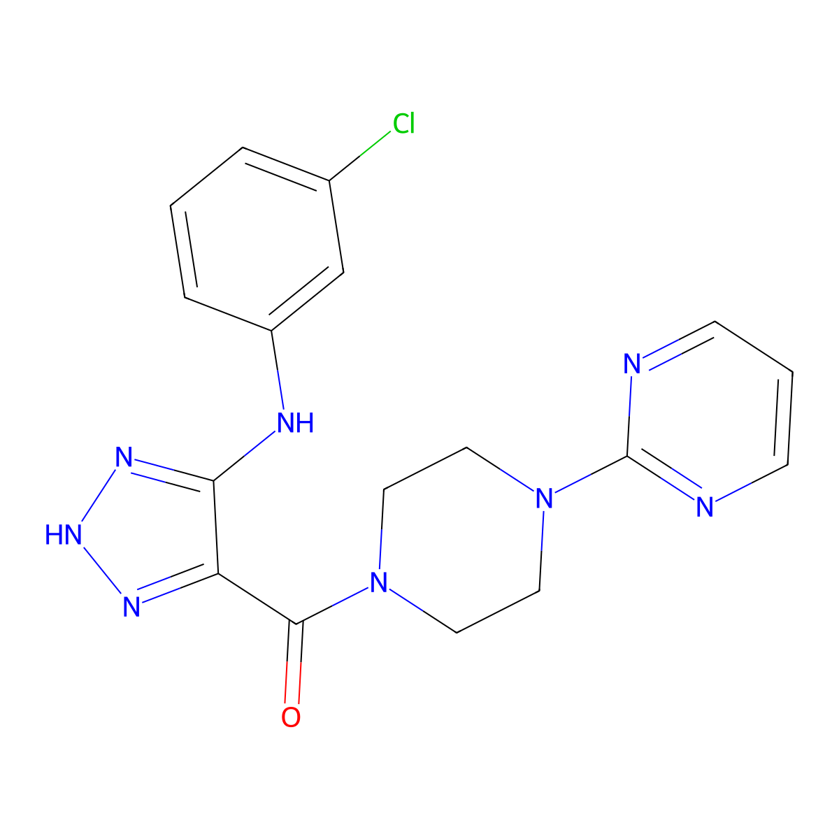 (5-((3-chlorophenyl)amino)-1H-1,2,3-triazol-4-yl)(4-(pyrimidin-2-yl)piperazin-1-yl)methanone molecular structure, CAS 1291849-19-8
