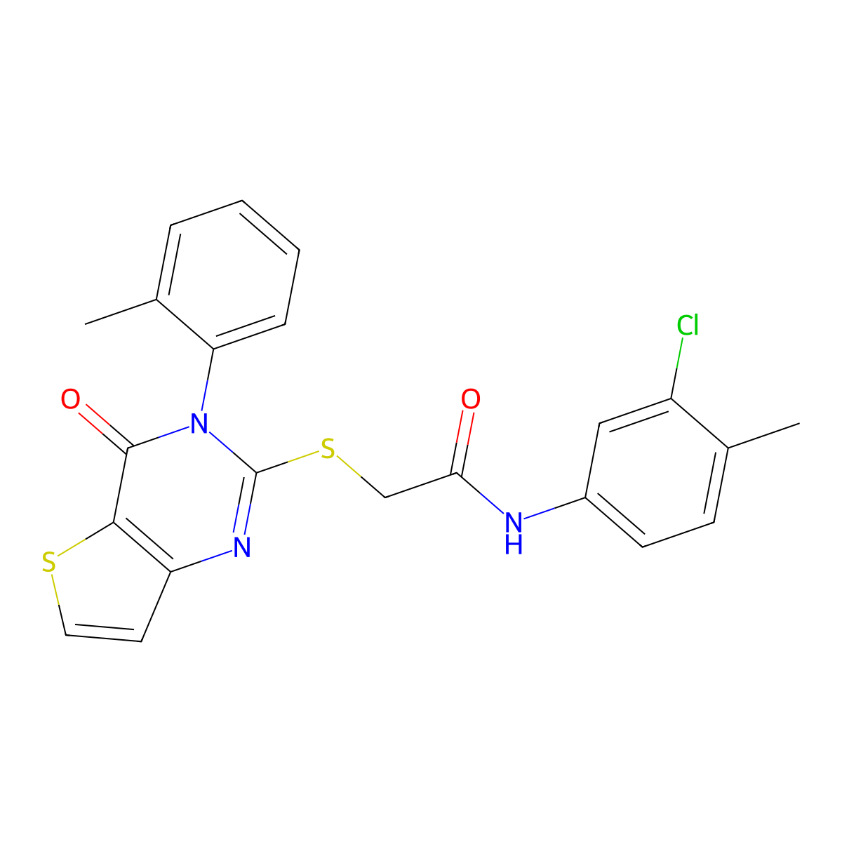 N-(3-chloro-4-methylphenyl)-2-{[3-(2-methylphenyl)-4-oxo-3,4-dihydrothieno[3,2-d]pyrimidin-2-yl]sulfanyl}acetamide molecular structure, CAS 1291849-33-6