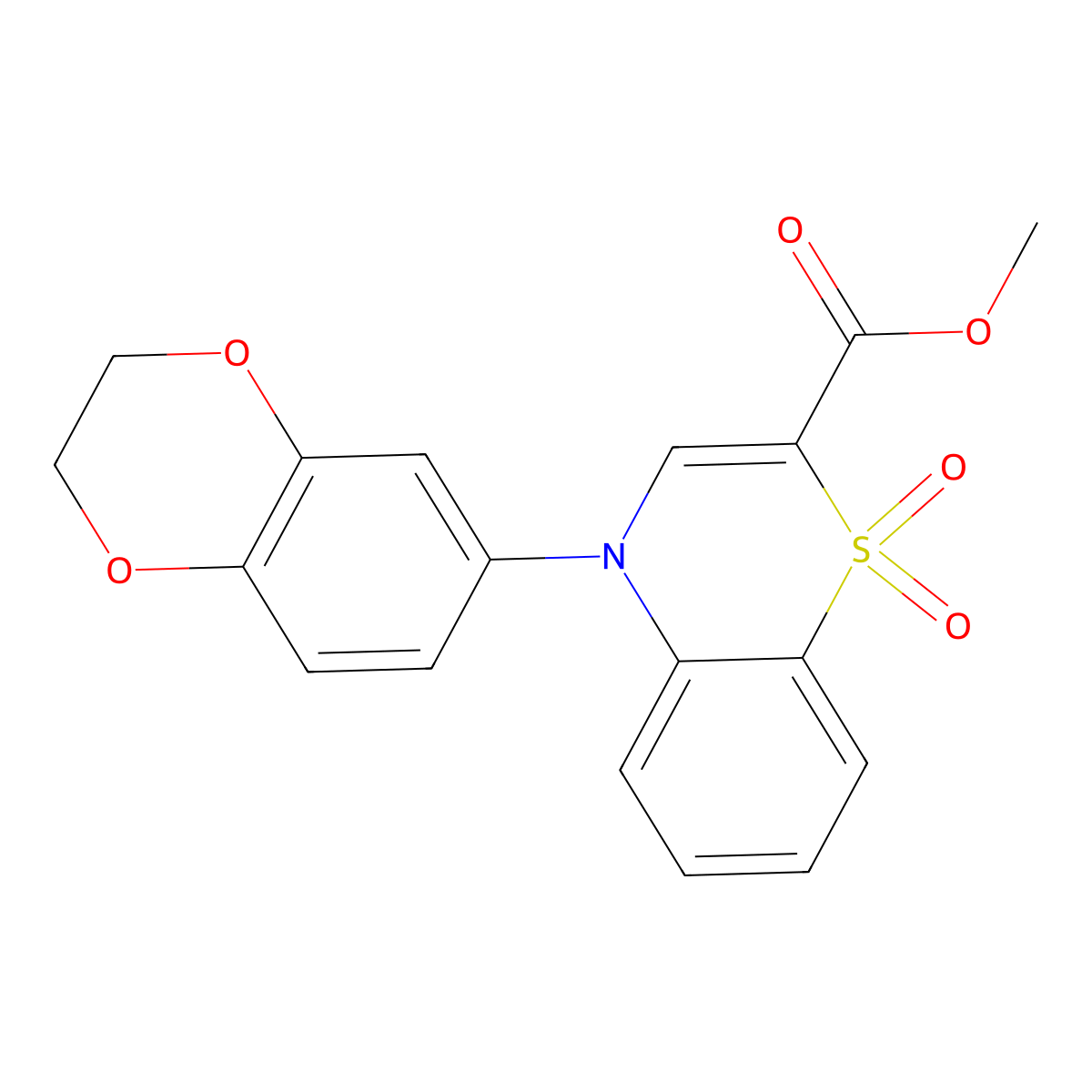 methyl 4-(2,3-dihydro-1,4-benzodioxin-6-yl)-4H-1,4-benzothiazine-2-carboxylate 1,1-dioxide molecular structure, CAS 1291849-36-9