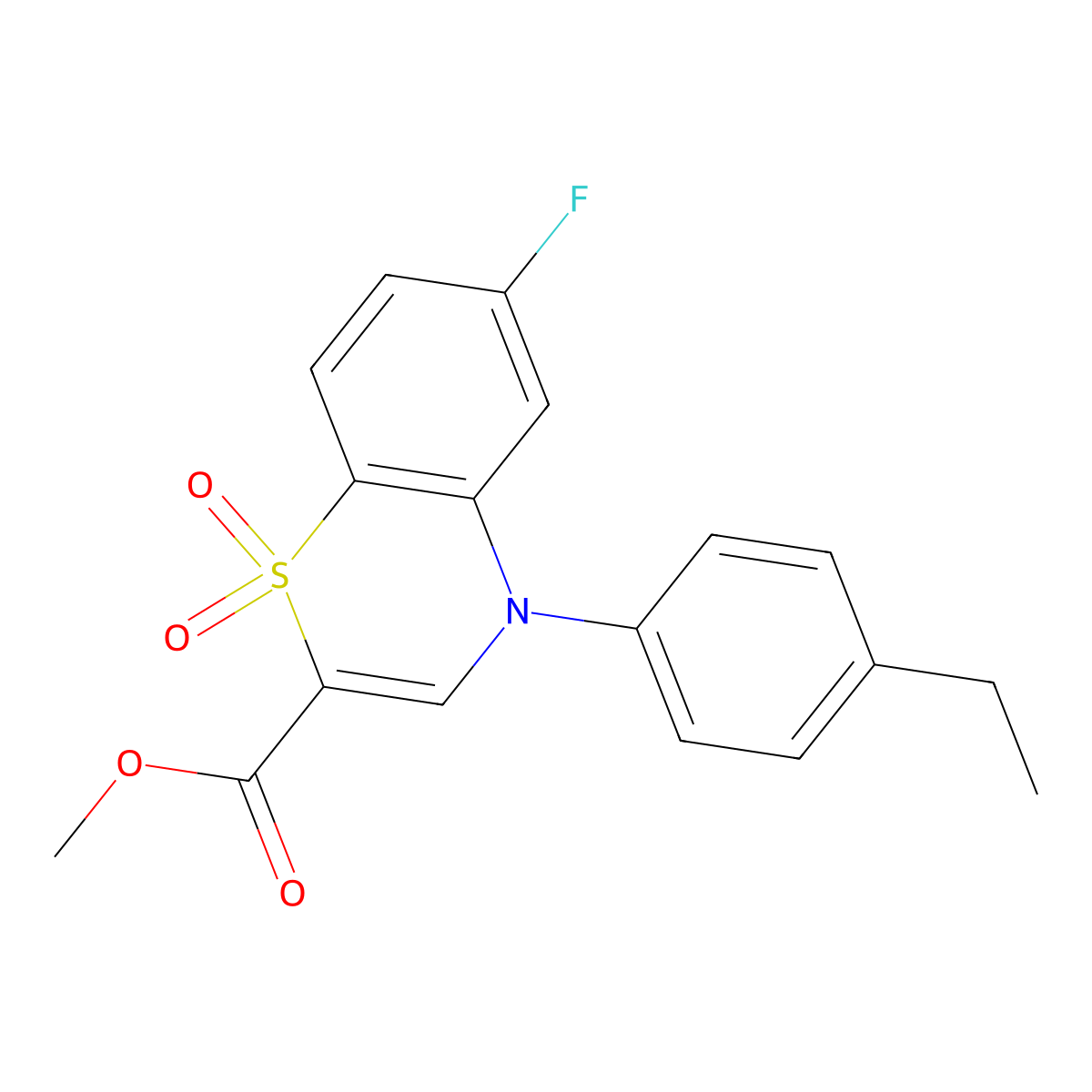 methyl 4-(4-ethylphenyl)-6-fluoro-4H-1,4-benzothiazine-2-carboxylate 1,1-dioxide molecular structure, CAS 1291849-42-7