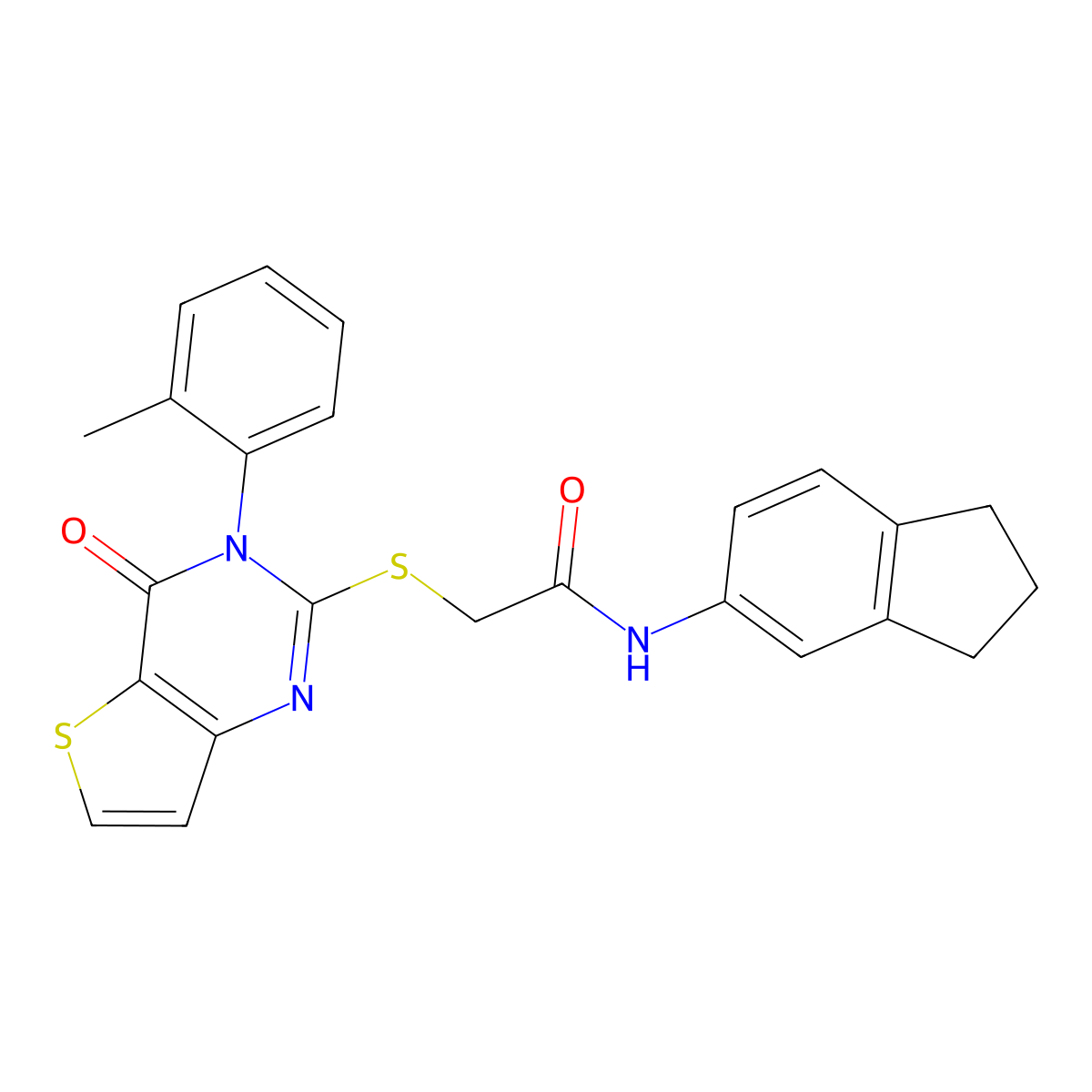 N-(2,3-dihydro-1H-inden-5-yl)-2-{[3-(2-methylphenyl)-4-oxo-3,4-dihydrothieno[3,2-d]pyrimidin-2-yl]sulfanyl}acetamide molecular structure, CAS 1291849-52-9