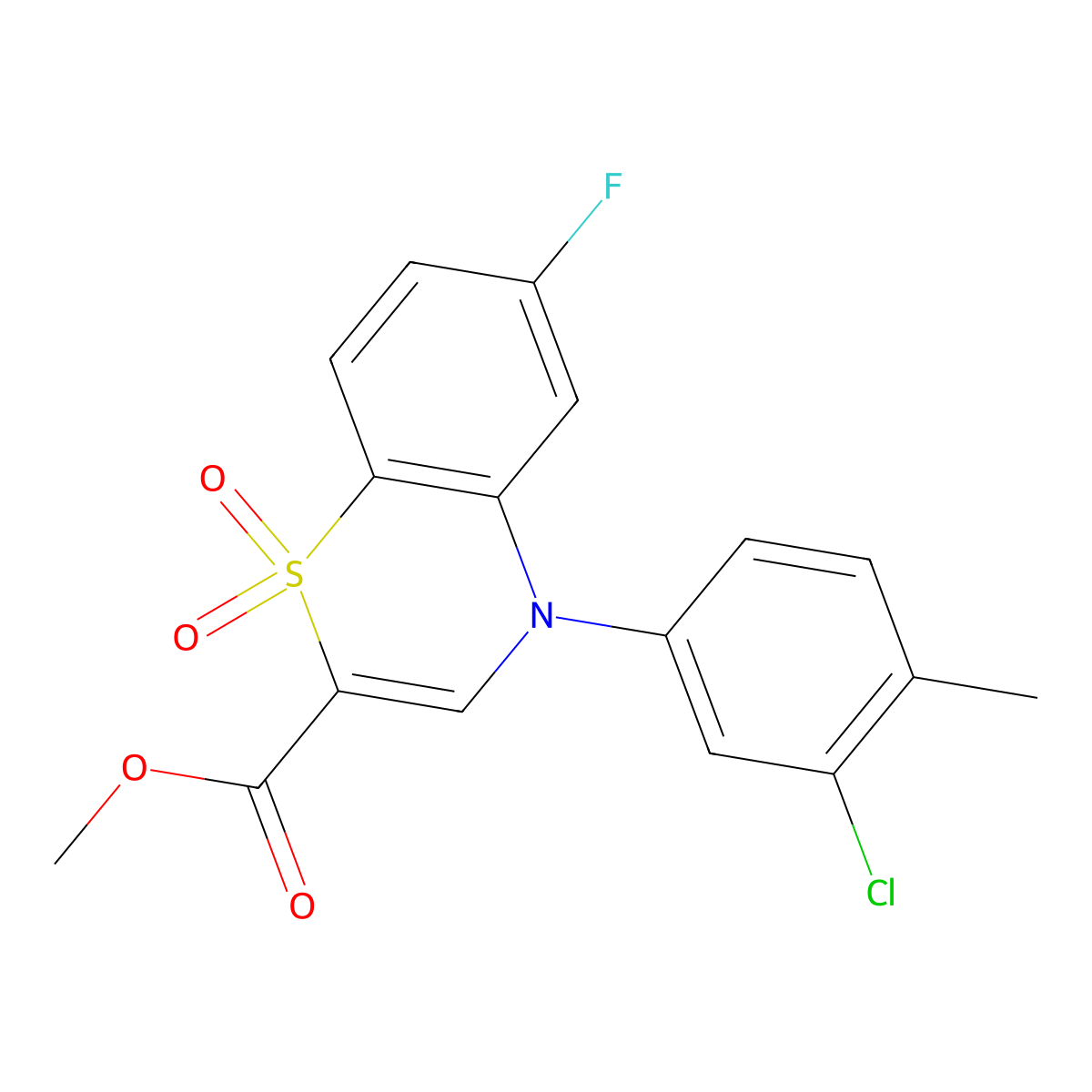 methyl 4-(3-chloro-4-methylphenyl)-6-fluoro-4H-1,4-benzothiazine-2-carboxylate 1,1-dioxide molecular structure, CAS 1291849-54-1
