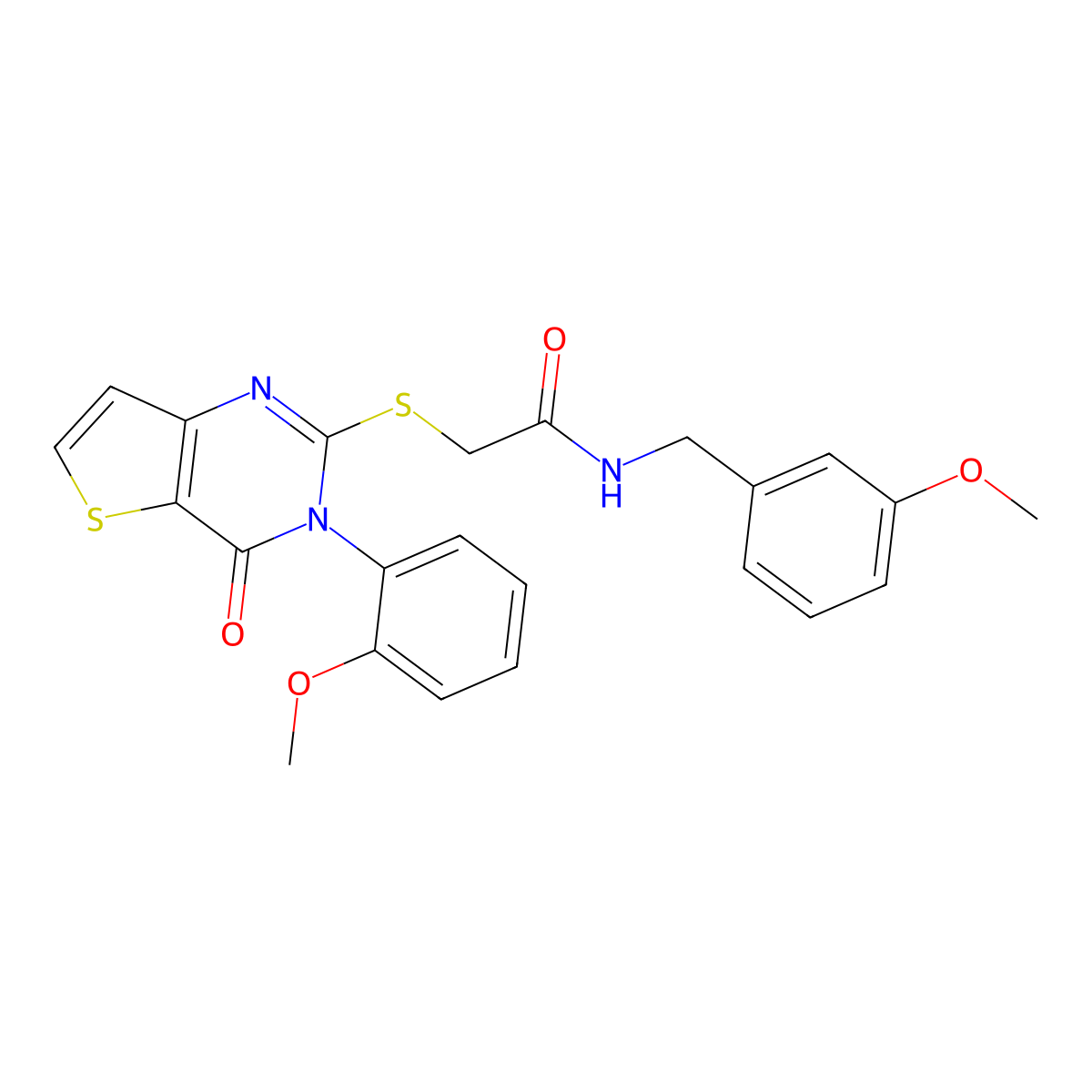 2-{[3-(2-methoxyphenyl)-4-oxo-3H,4H-thieno[3,2-d]pyrimidin-2-yl]sulfanyl}-N-[(3-methoxyphenyl)methyl]acetamide molecular structure, CAS 1291849-58-5