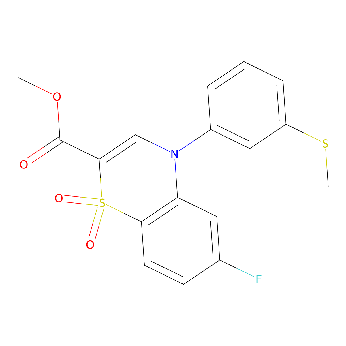methyl 6-fluoro-4-[3-(methylsulfanyl)phenyl]-4H-1,4-benzothiazine-2-carboxylate 1,1-dioxide molecular structure, CAS 1291851-42-7