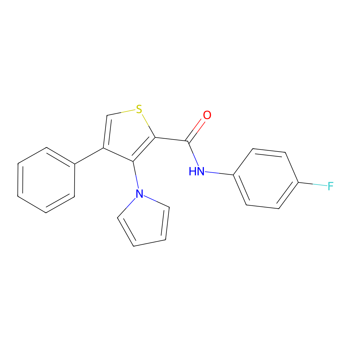 N-(4-fluorophenyl)-4-phenyl-3-(1H-pyrrol-1-yl)thiophene-2-carboxamide molecular structure, CAS 1291851-93-8