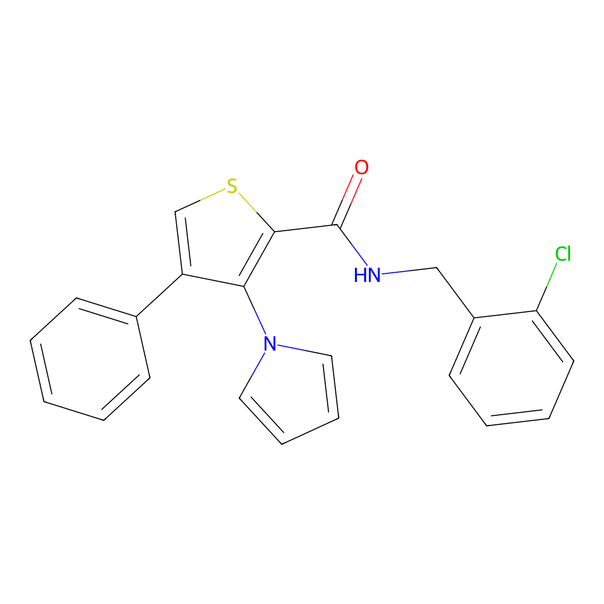 N-(2-chlorobenzyl)-4-phenyl-3-(1H-pyrrol-1-yl)thiophene-2-carboxamide molecular structure, CAS 1291851-96-1