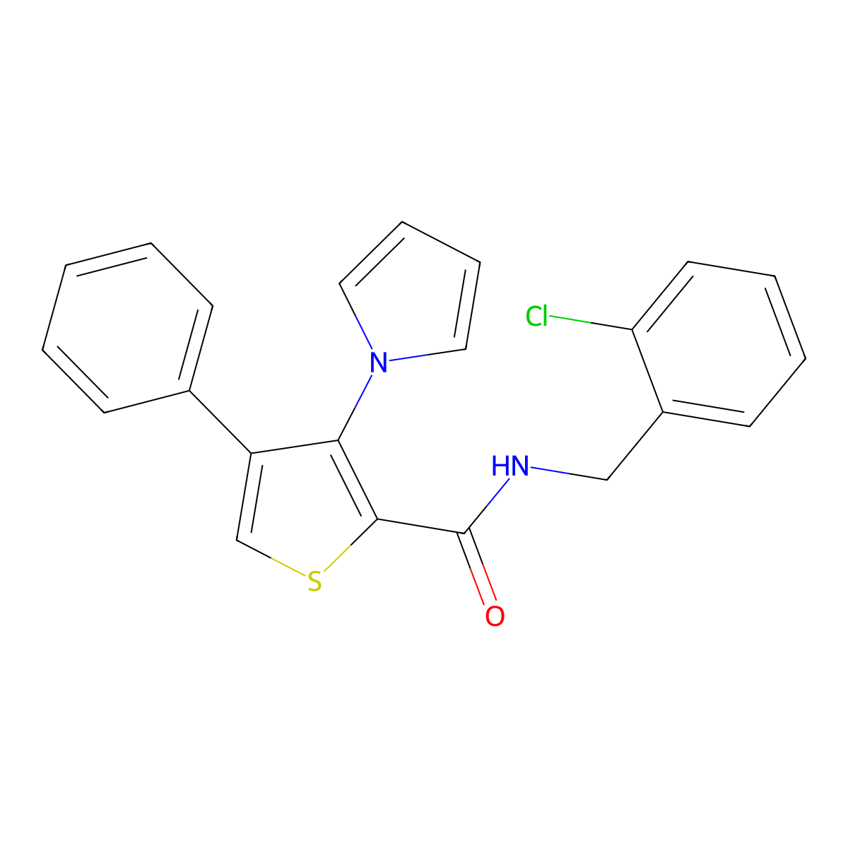 N-(2-chlorobenzyl)-4-phenyl-3-(1H-pyrrol-1-yl)thiophene-2-carboxamide molecular structure, CAS 1291851-96-1