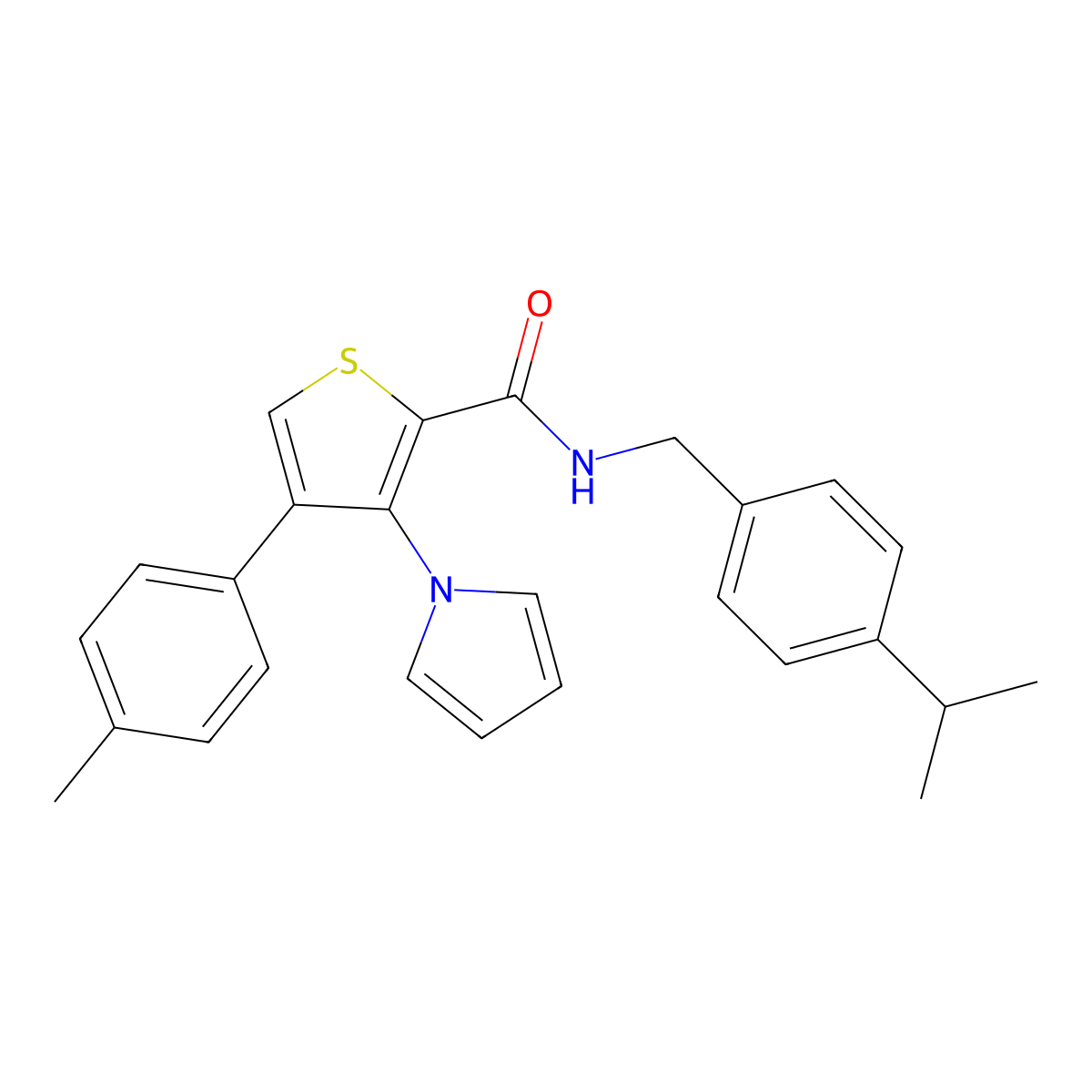N-(4-isopropylbenzyl)-4-(4-methylphenyl)-3-(1H-pyrrol-1-yl)thiophene-2-carboxamide molecular structure, CAS 1291852-03-3