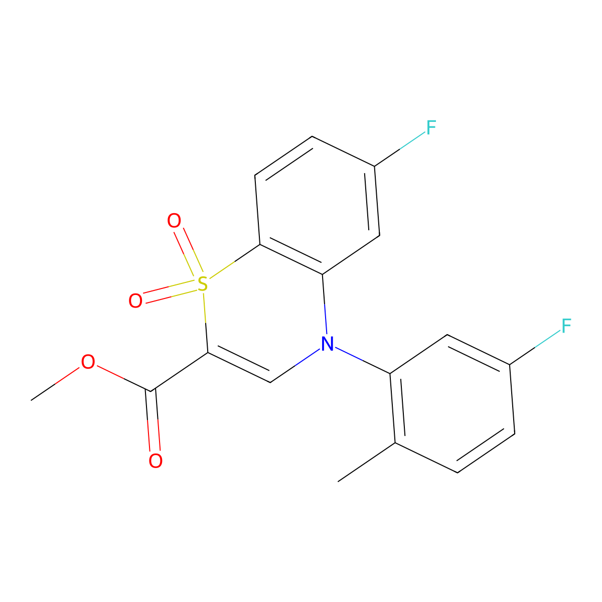methyl 6-fluoro-4-(5-fluoro-2-methylphenyl)-4H-1,4-benzothiazine-2-carboxylate 1,1-dioxide molecular structure, CAS 1291852-56-6