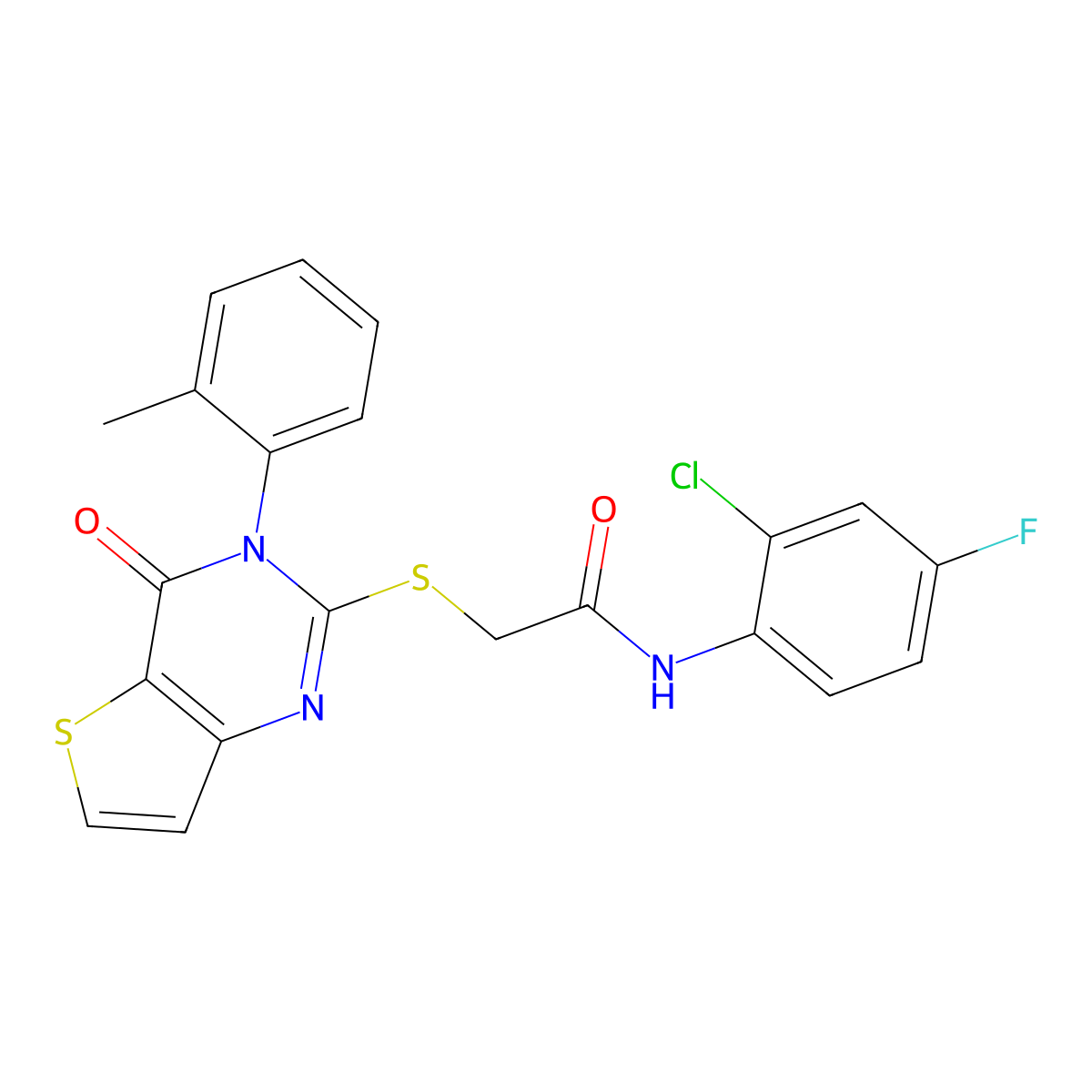 N-(2-chloro-4-fluorophenyl)-2-{[3-(2-methylphenyl)-4-oxo-3,4-dihydrothieno[3,2-d]pyrimidin-2-yl]sulfanyl}acetamide molecular structure, CAS 1291852-66-8