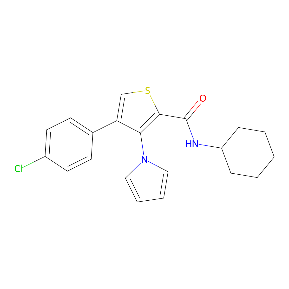 4-(4-chlorophenyl)-N-cyclohexyl-3-(1H-pyrrol-1-yl)thiophene-2-carboxamide molecular structure, CAS 1291852-89-5