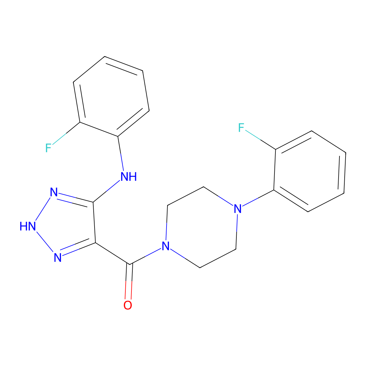 (5-((2-fluorophenyl)amino)-1H-1,2,3-triazol-4-yl)(4-(2-fluorophenyl)piperazin-1-yl)methanone molecular structure, CAS 1291852-99-7