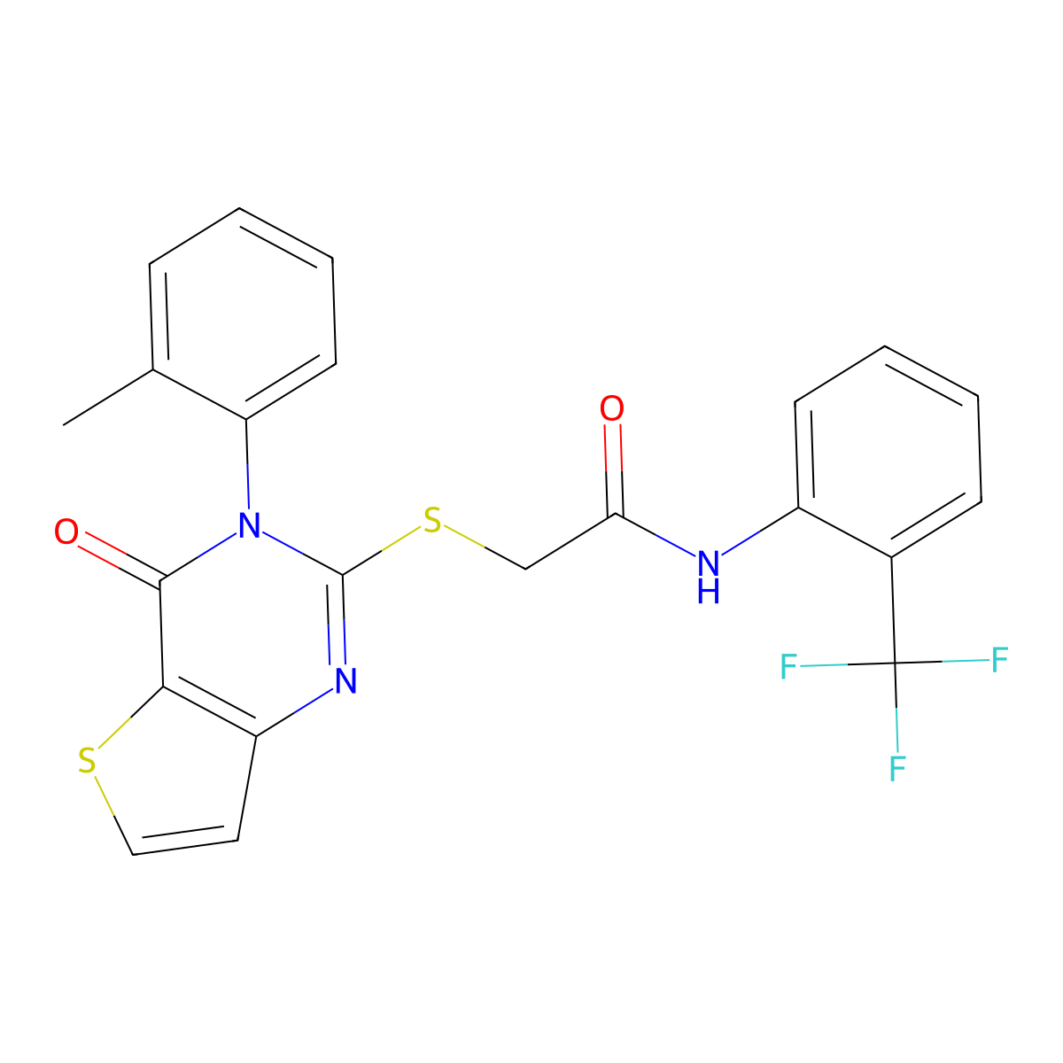 2-{[3-(2-methylphenyl)-4-oxo-3,4-dihydrothieno[3,2-d]pyrimidin-2-yl]sulfanyl}-N-[2-(trifluoromethyl)phenyl]acetamide molecular structure, CAS 1291853-09-2