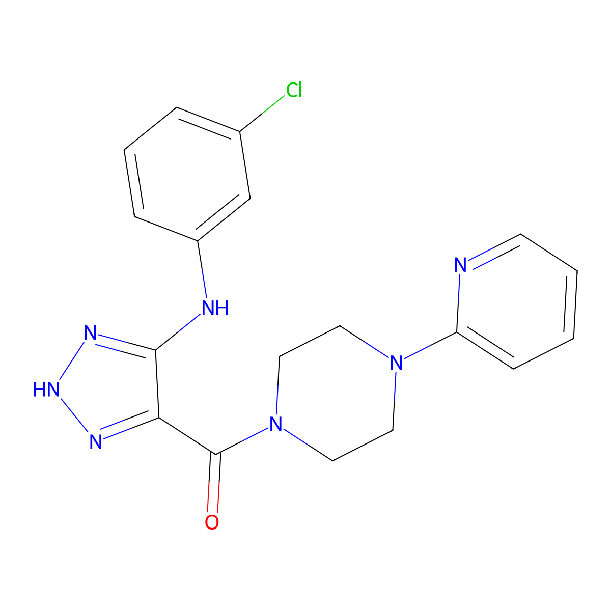 (5-((3-chlorophenyl)amino)-1H-1,2,3-triazol-4-yl)(4-(pyridin-2-yl)piperazin-1-yl)methanone molecular structure, CAS 1291853-13-8