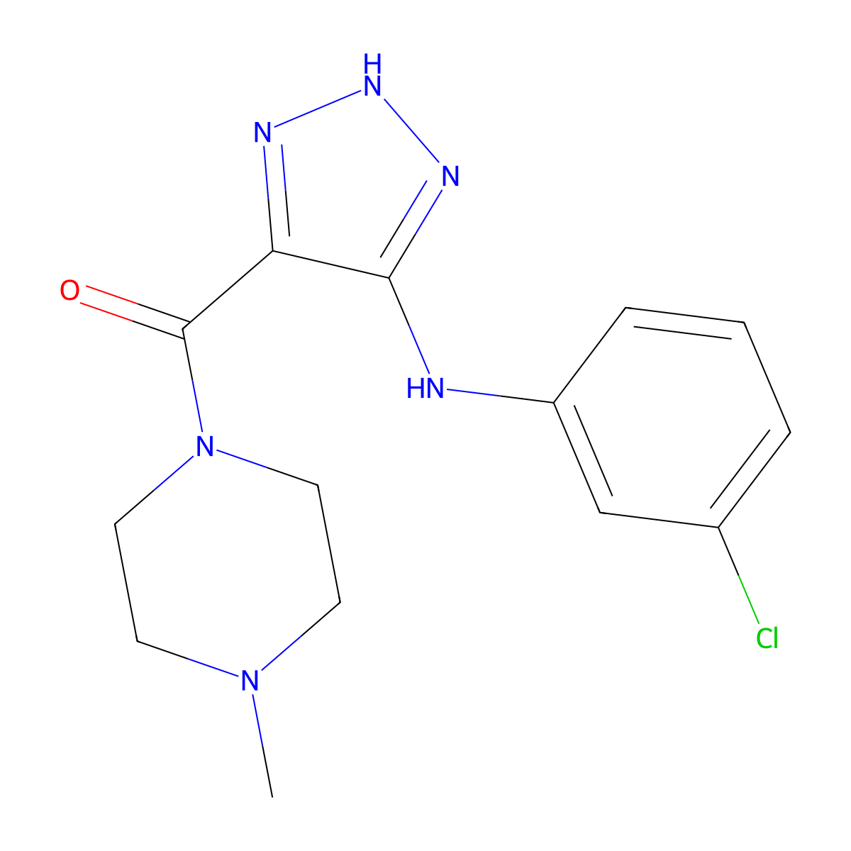(5-((3-chlorophenyl)amino)-1H-1,2,3-triazol-4-yl)(4-methylpiperazin-1-yl)methanone molecular structure, CAS 1291853-15-0