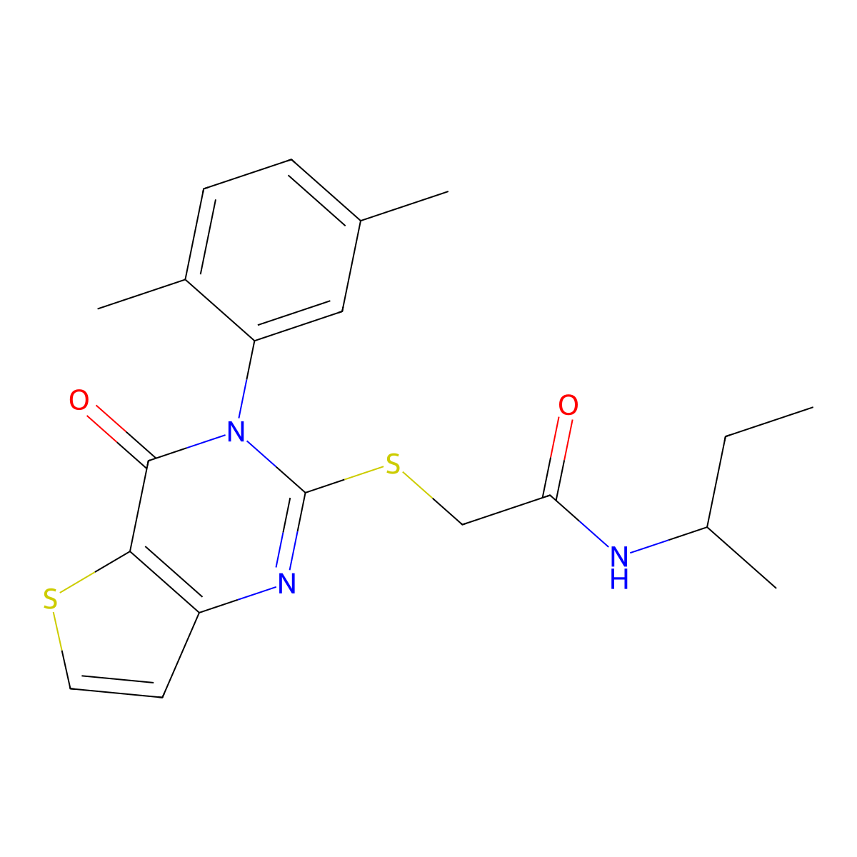 N-(butan-2-yl)-2-{[3-(2,5-dimethylphenyl)-4-oxo-3,4-dihydrothieno[3,2-d]pyrimidin-2-yl]sulfanyl}acetamide molecular structure, CAS 1291853-46-7