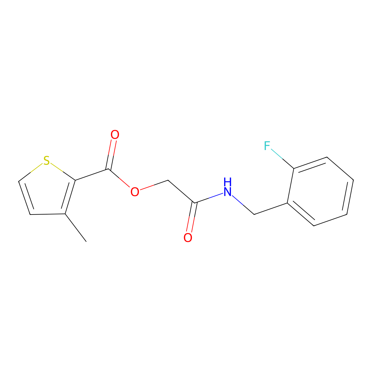 {[(2-Fluorophenyl)methyl]carbamoyl}methyl 3-methylthiophene-2-carboxylate molecular structure, CAS 1291853-77-4