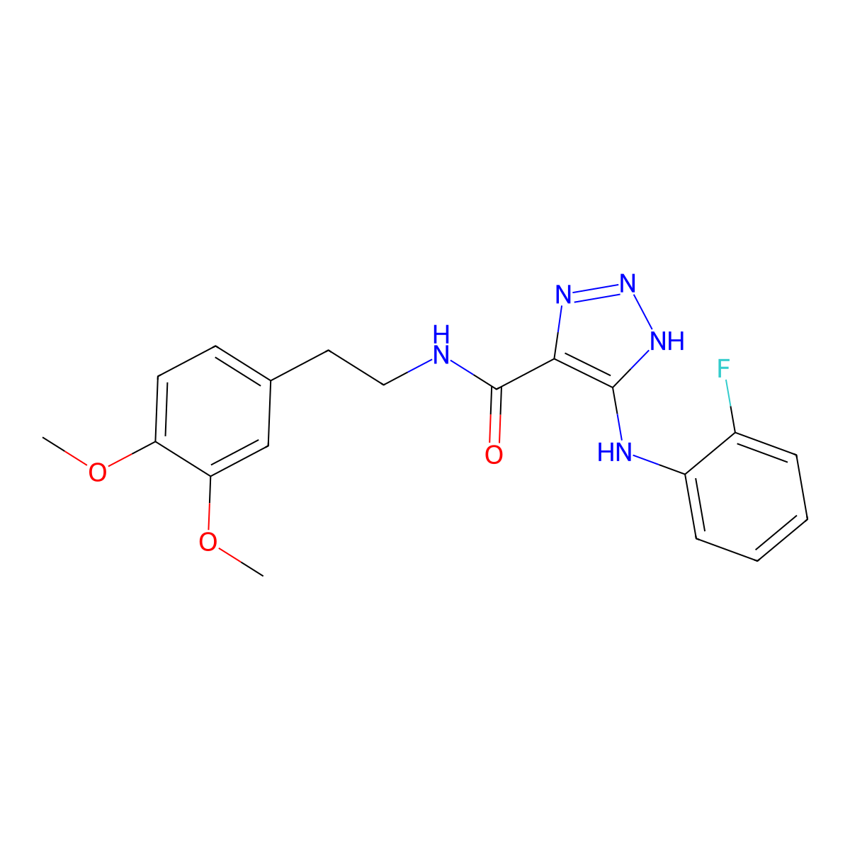 N-[2-(3,4-dimethoxyphenyl)ethyl]-5-[(2-fluorophenyl)amino]-1H-1,2,3-triazole-4-carboxamide molecular structure, CAS 1291853-87-6