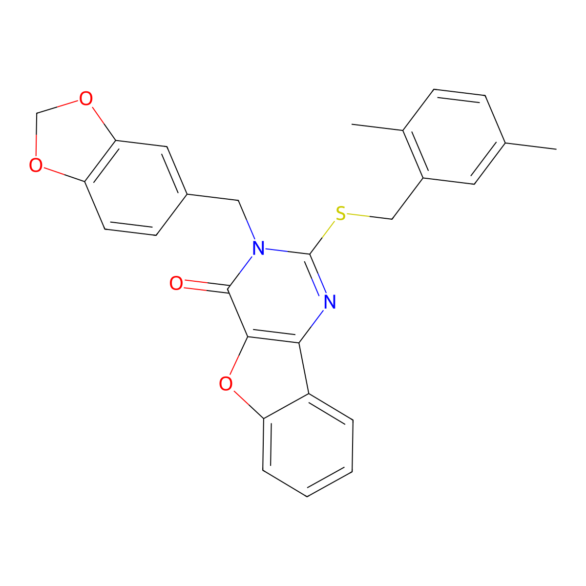 3-(1,3-benzodioxol-5-ylmethyl)-2-[(2,5-dimethylbenzyl)sulfanyl][1]benzofuro[3,2-d]pyrimidin-4(3H)-one molecular structure, CAS 1291854-13-1