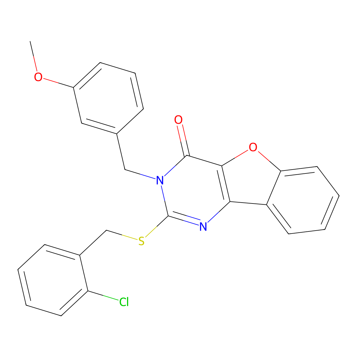 2-[(2-chlorobenzyl)sulfanyl]-3-(3-methoxybenzyl)[1]benzofuro[3,2-d]pyrimidin-4(3H)-one molecular structure, CAS 1291854-19-7