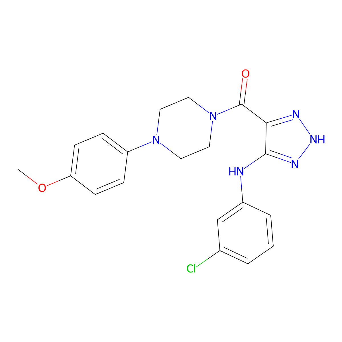 (5-((3-chlorophenyl)amino)-1H-1,2,3-triazol-4-yl)(4-(4-methoxyphenyl)piperazin-1-yl)methanone molecular structure, CAS 1291854-32-4