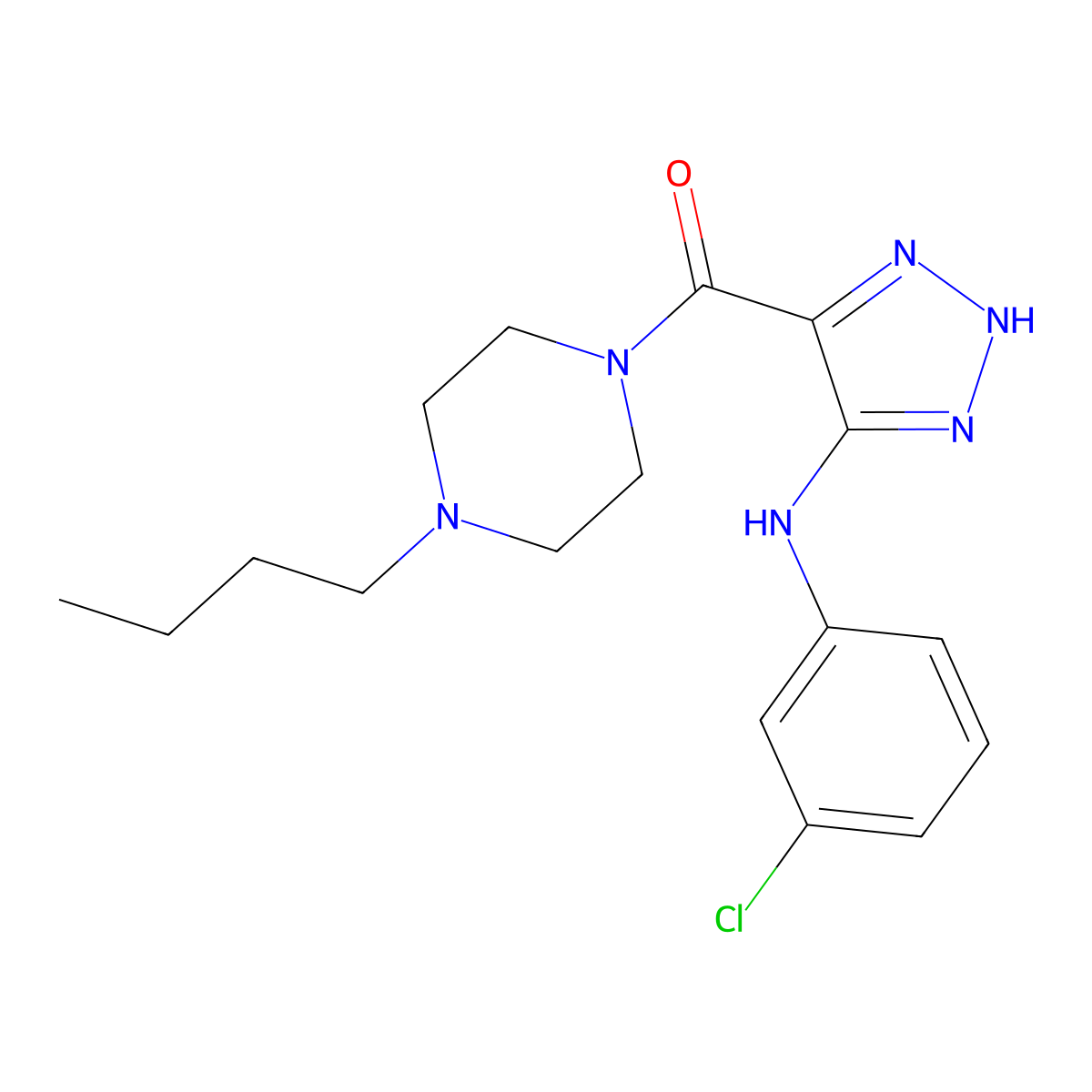 (4-butylpiperazin-1-yl)(5-((3-chlorophenyl)amino)-1H-1,2,3-triazol-4-yl)methanone molecular structure, CAS 1291854-35-7
