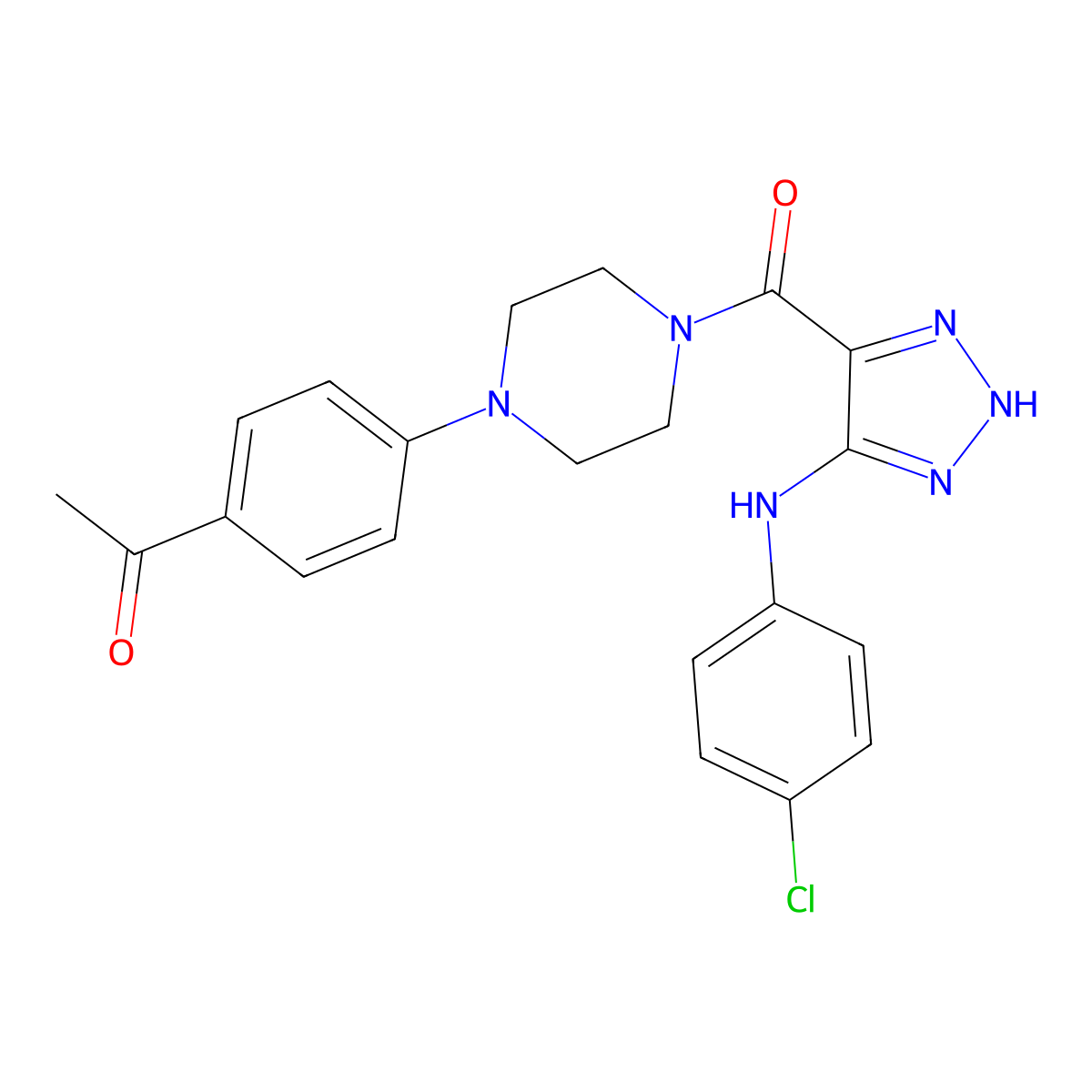 1-[4-(4-{5-[(4-chlorophenyl)amino]-1H-1,2,3-triazole-4-carbonyl}piperazin-1-yl)phenyl]ethan-1-one molecular structure, CAS 1291854-76-6