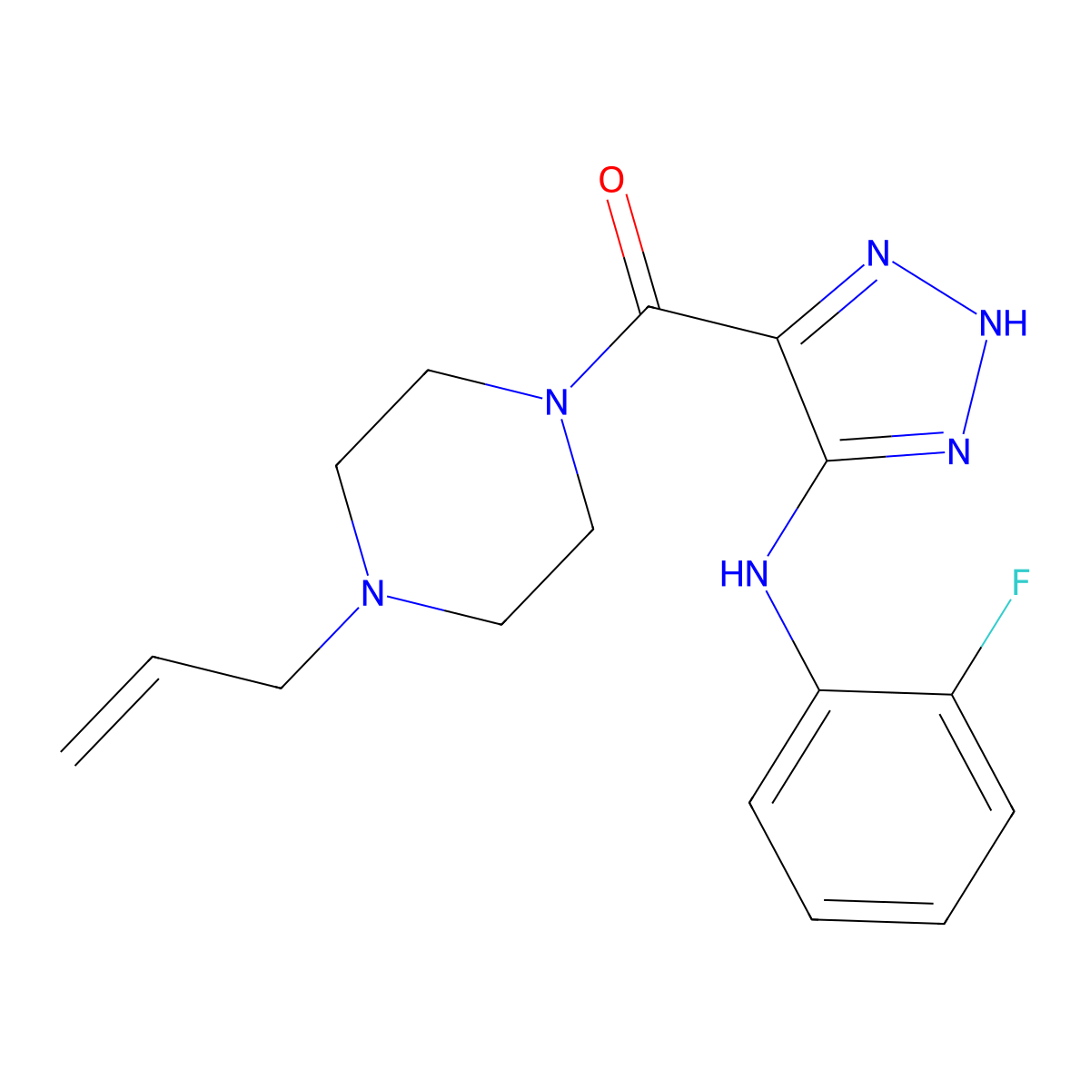 {5-[(2-fluorophenyl)amino]-1H-1,2,3-triazol-4-yl}[4-(prop-2-en-1-yl)piperazin-1-yl]methanone molecular structure, CAS 1291854-94-8