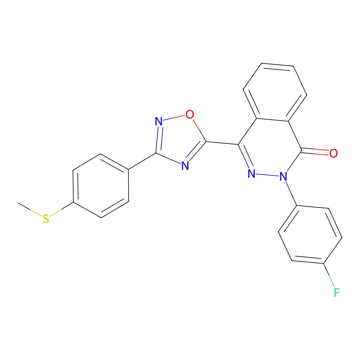 2-(4-fluorophenyl)-4-{3-[4-(methylthio)phenyl]-1,2,4-oxadiazol-5-yl}phthalazin-1(2H)-one molecular structure, CAS 1291855-32-7