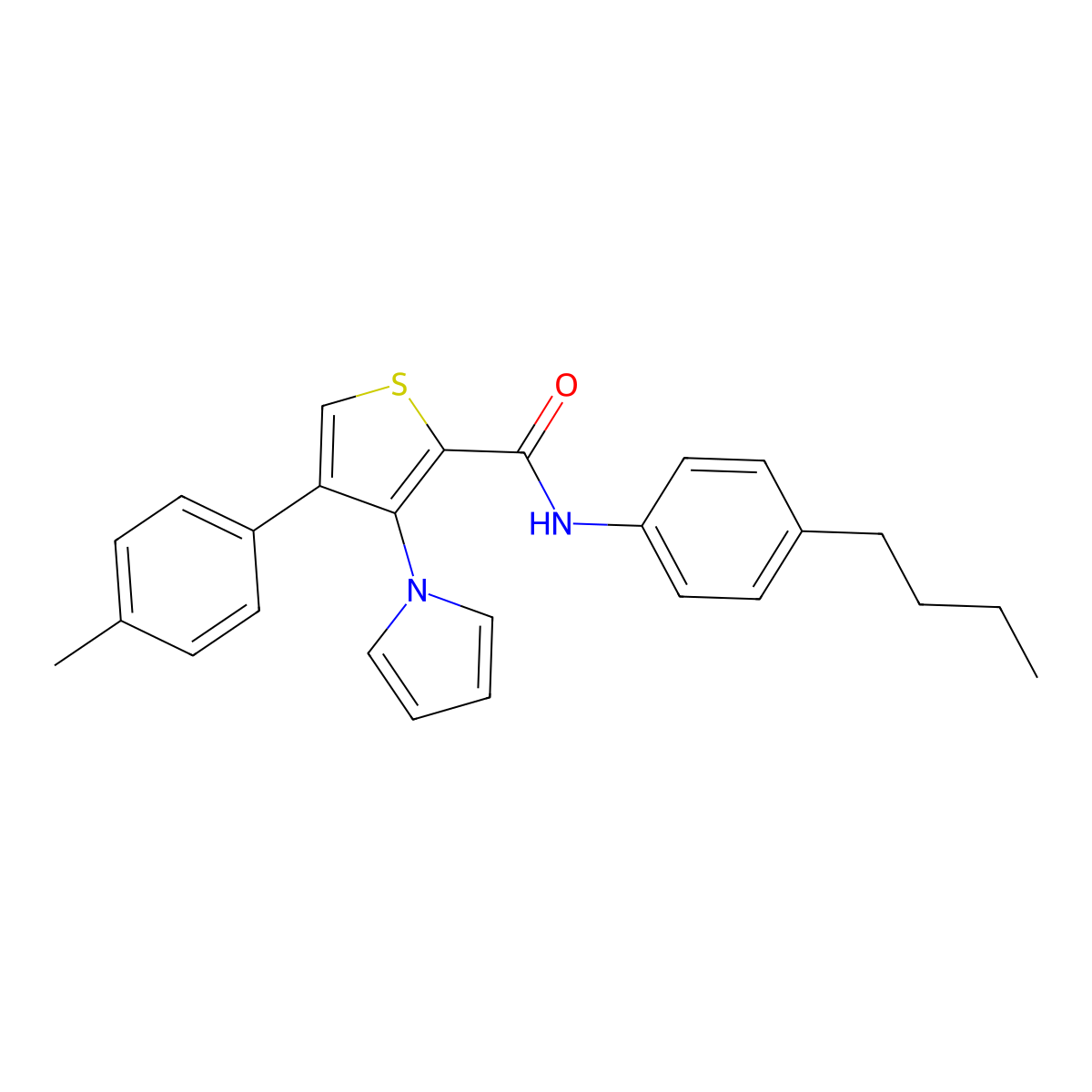 N-(4-butylphenyl)-4-(4-methylphenyl)-3-(1H-pyrrol-1-yl)thiophene-2-carboxamide molecular structure, CAS 1291855-58-7